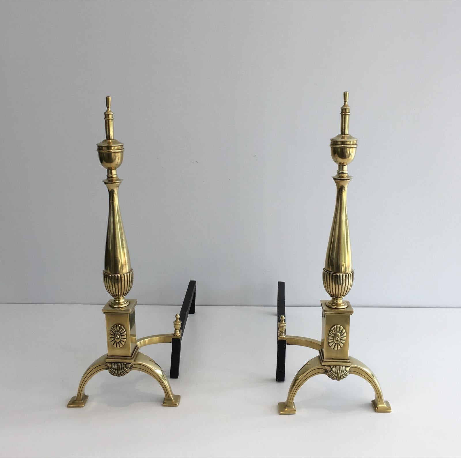 Mid-20th Century Pair of Neoclassical Bronze Andirons, French, circa 1940 For Sale