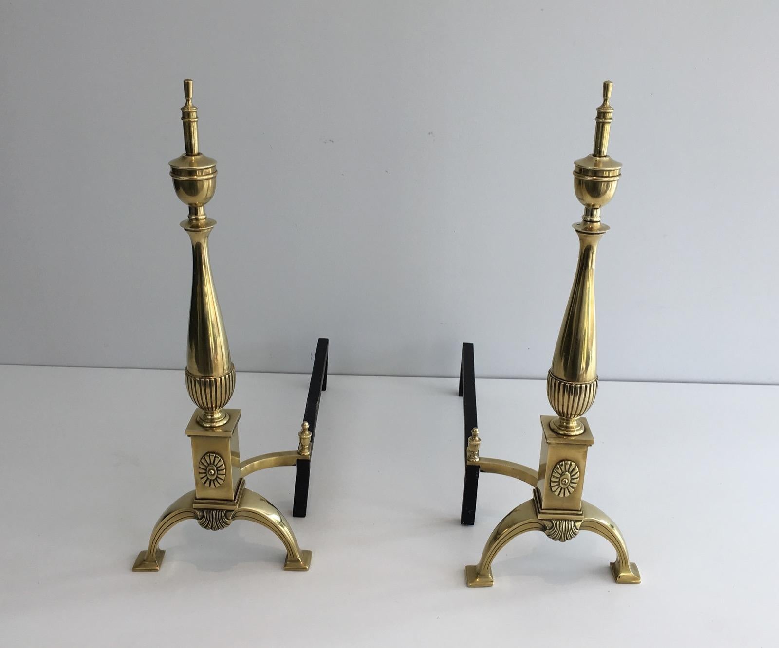Pair of Neoclassical Bronze Andirons, French, circa 1940 For Sale 1