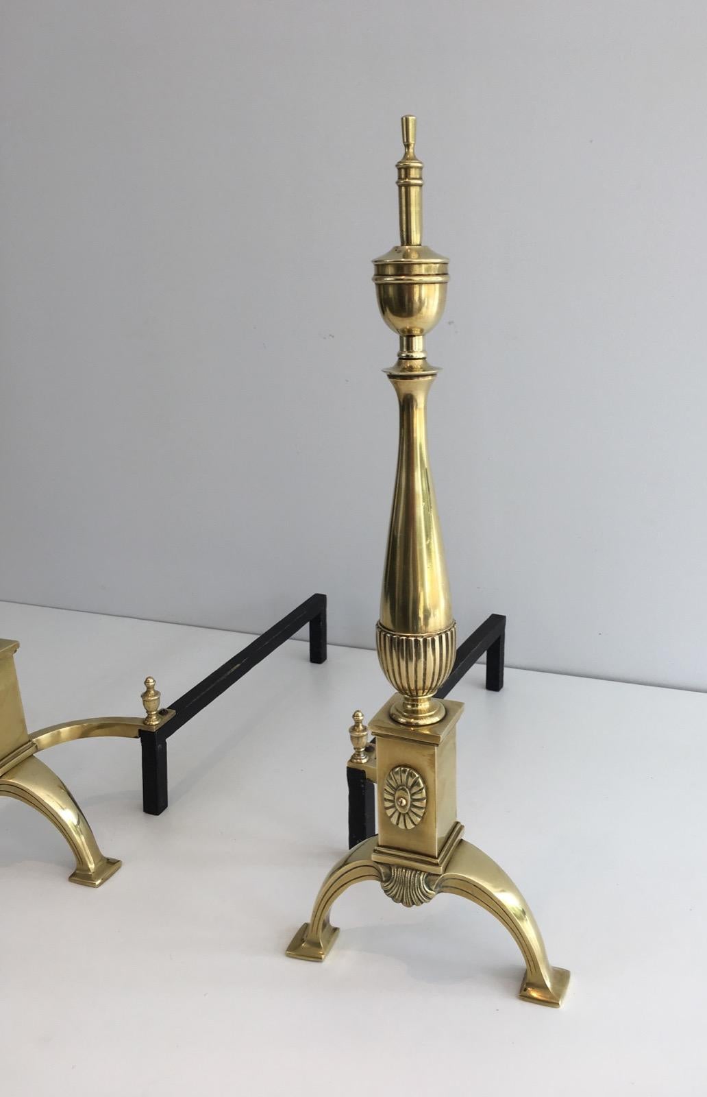 Pair of Neoclassical Bronze Andirons, French, circa 1940 For Sale 2