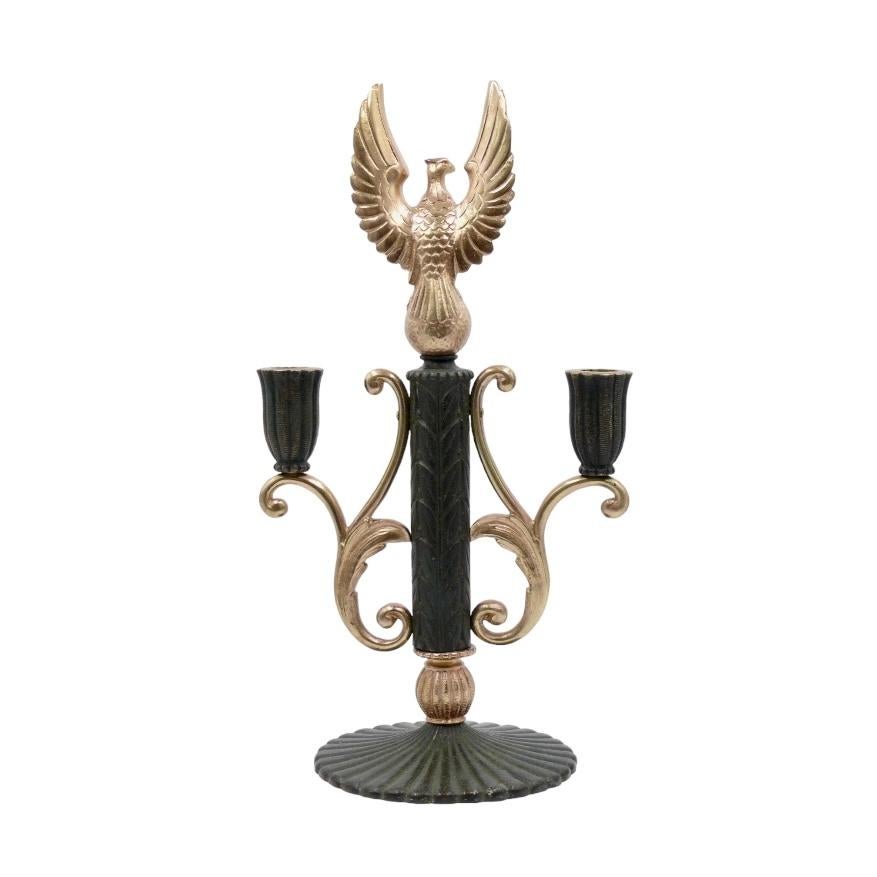 French Pair of neoclassical bronze candelabra with eagle For Sale