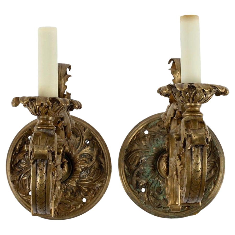 Pair of Neoclassical Bronze Doré Sconces For Sale