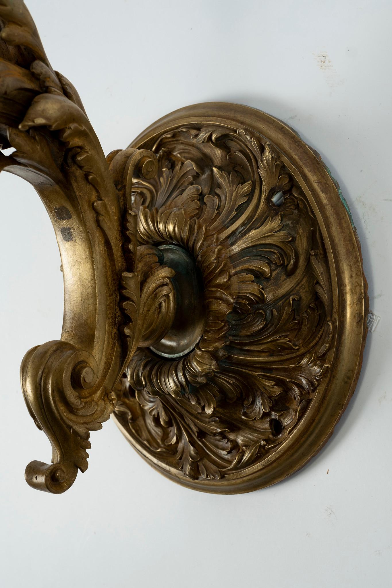 Pair of Neoclassical Bronze Doré Sconces For Sale 2