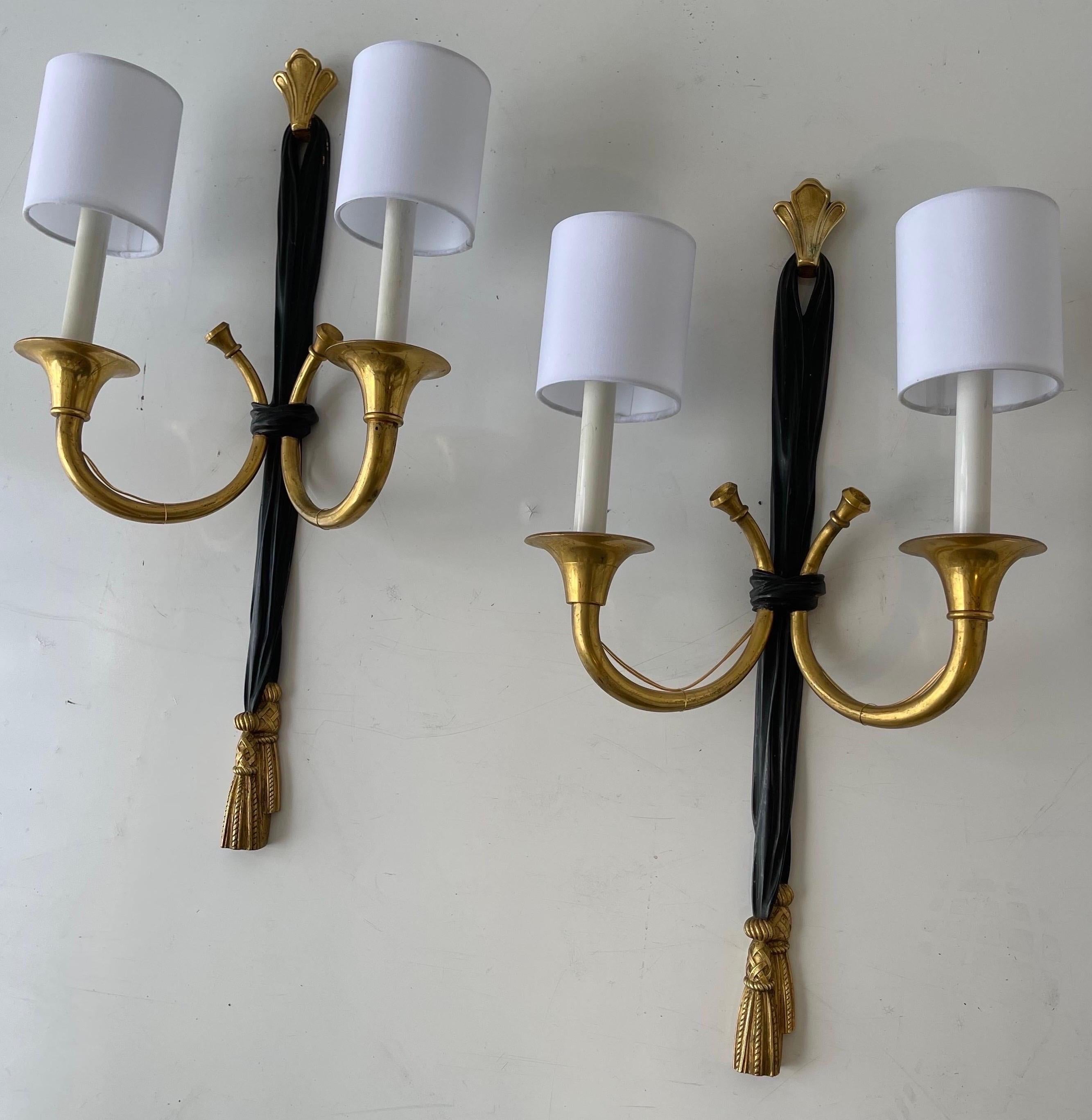 Pair of Neoclassical Bronze Sconces by Maison Delisle For Sale 8