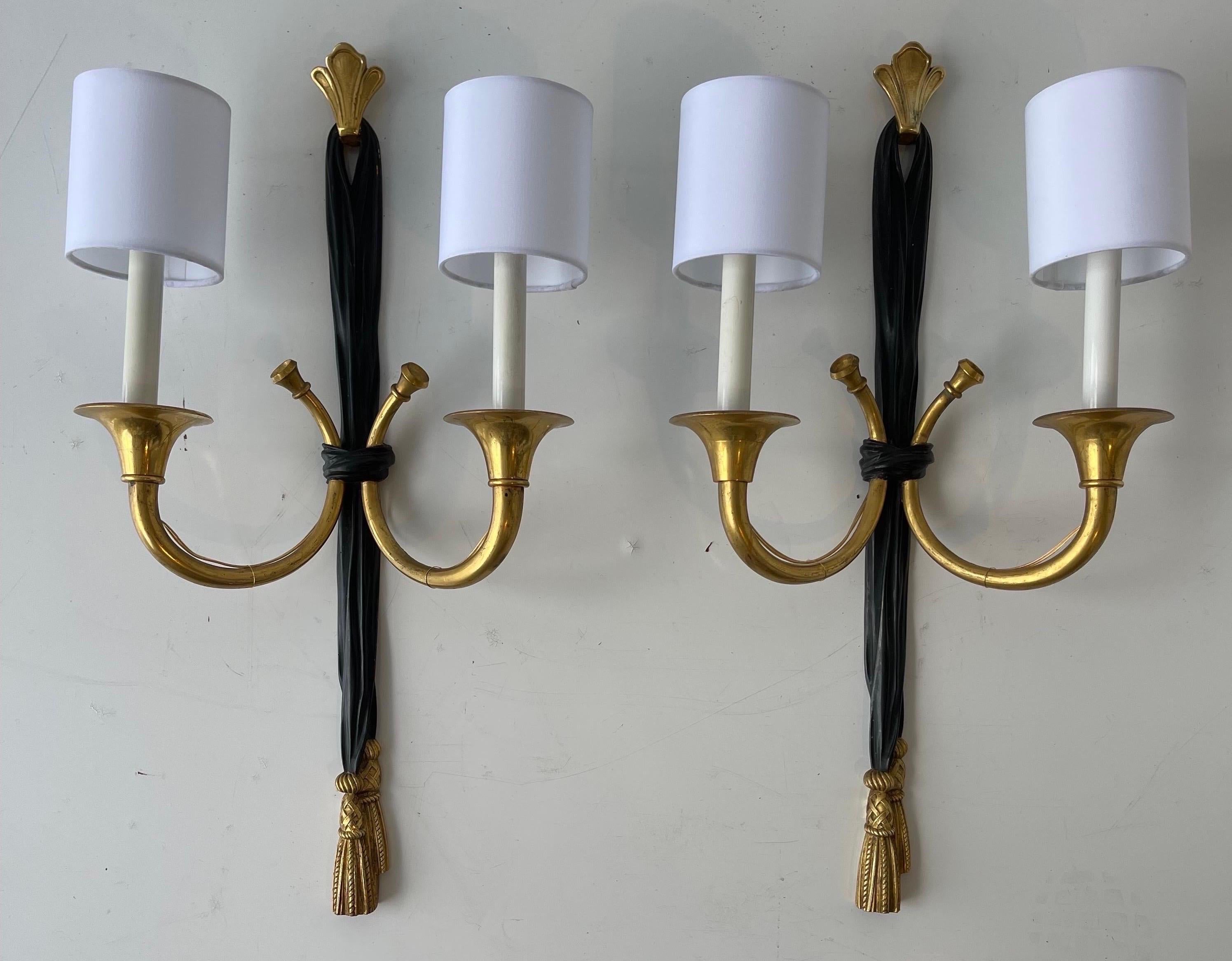 Pair of Neoclassical Bronze Sconces by Maison Delisle For Sale 10