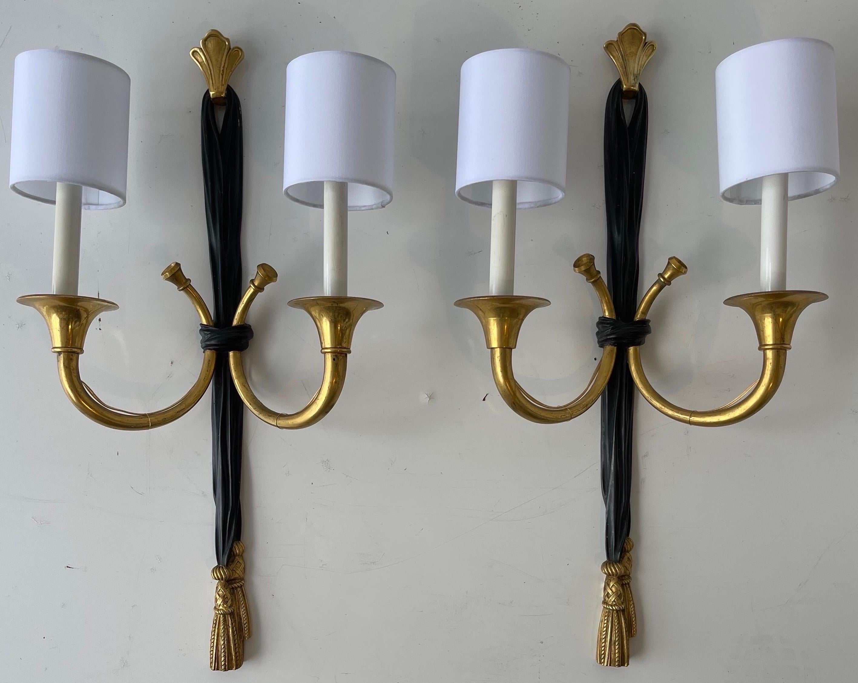 Pair of Neoclassical Bronze Sconces by Maison Delisle For Sale 2