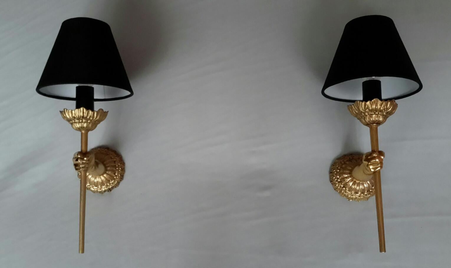 Pair of Neoclassical Bronze Sconces, Maison Lancel, France, 1960 2