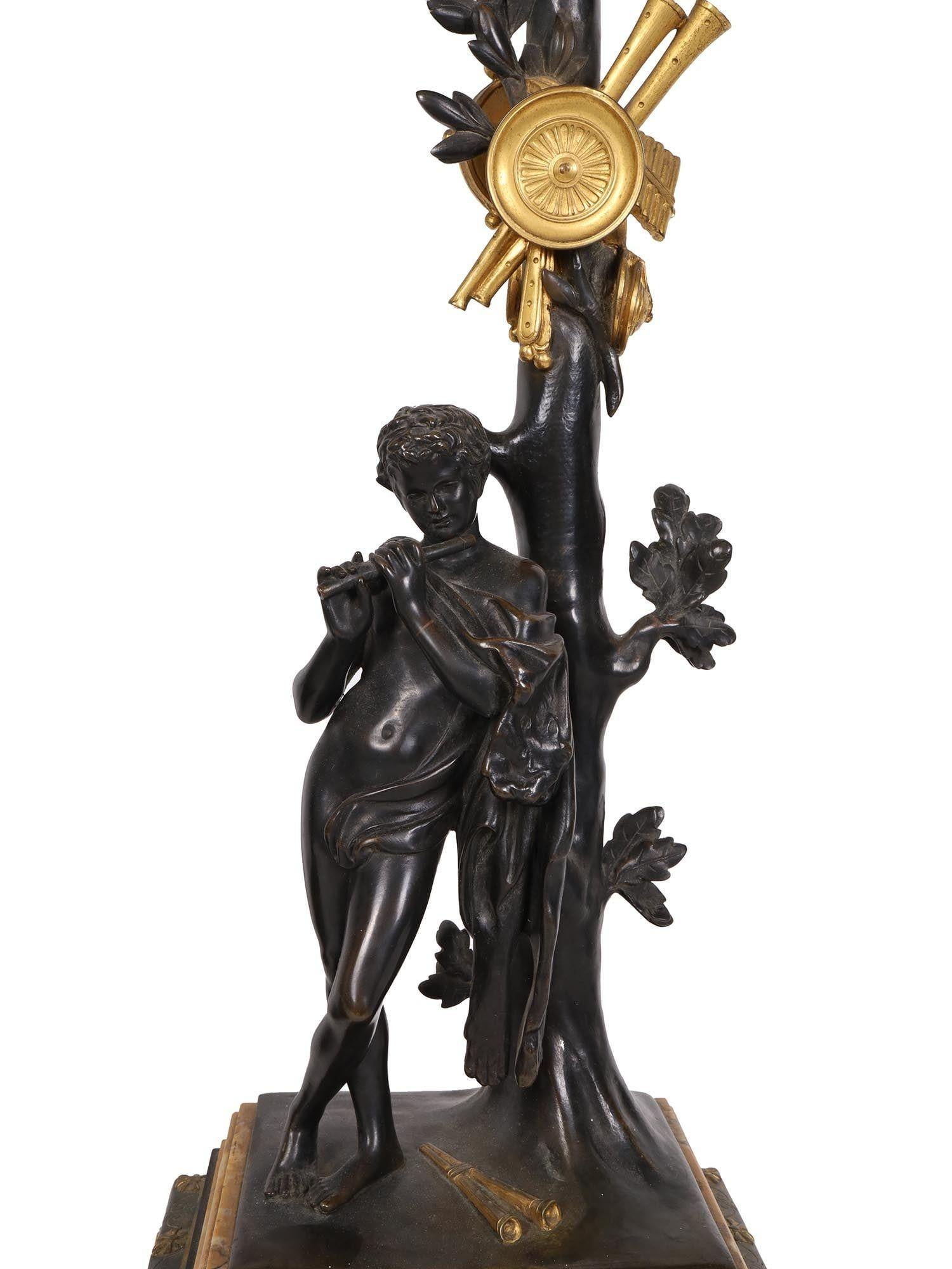 Pair of Neoclassical Bronze Two-Tone Figural Candelabra In Good Condition For Sale In New York, NY
