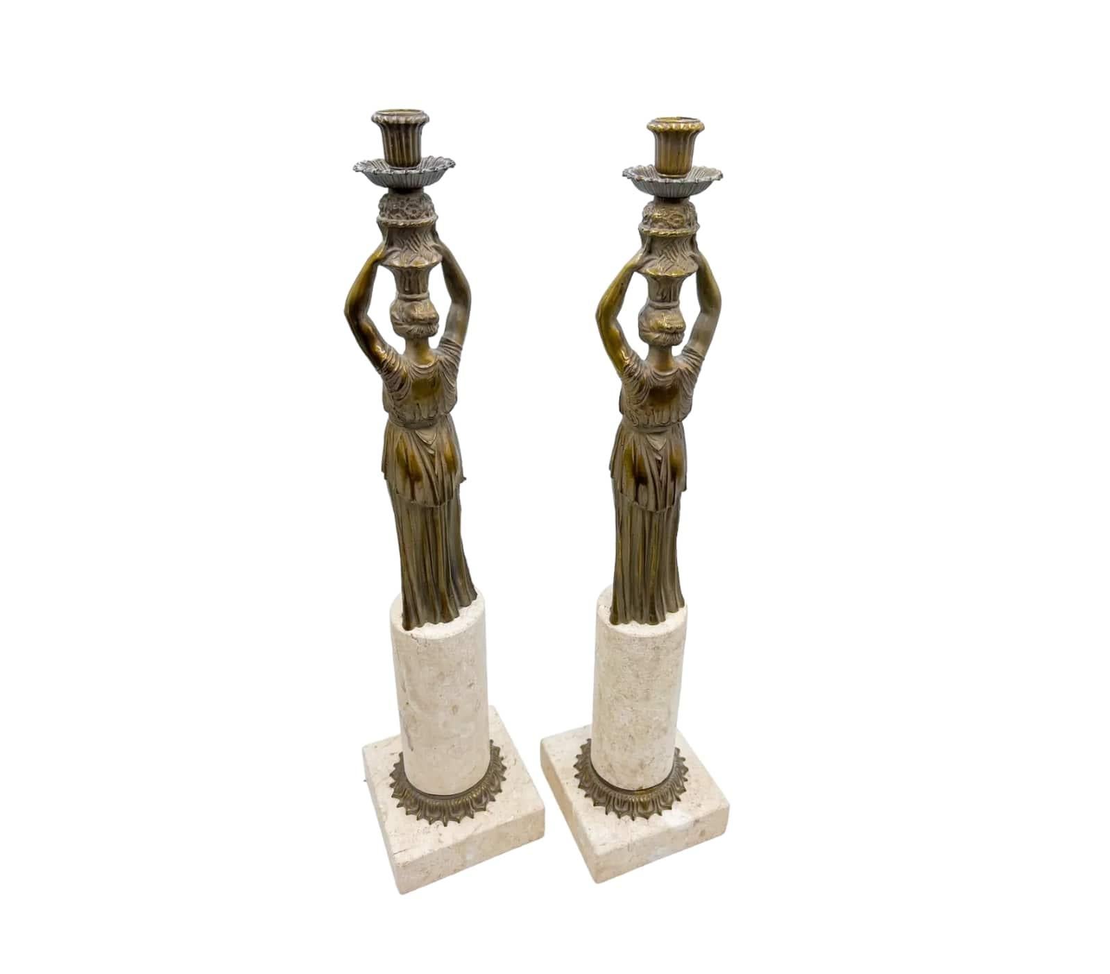 Pair of Neoclassical Candleholders For Sale 4