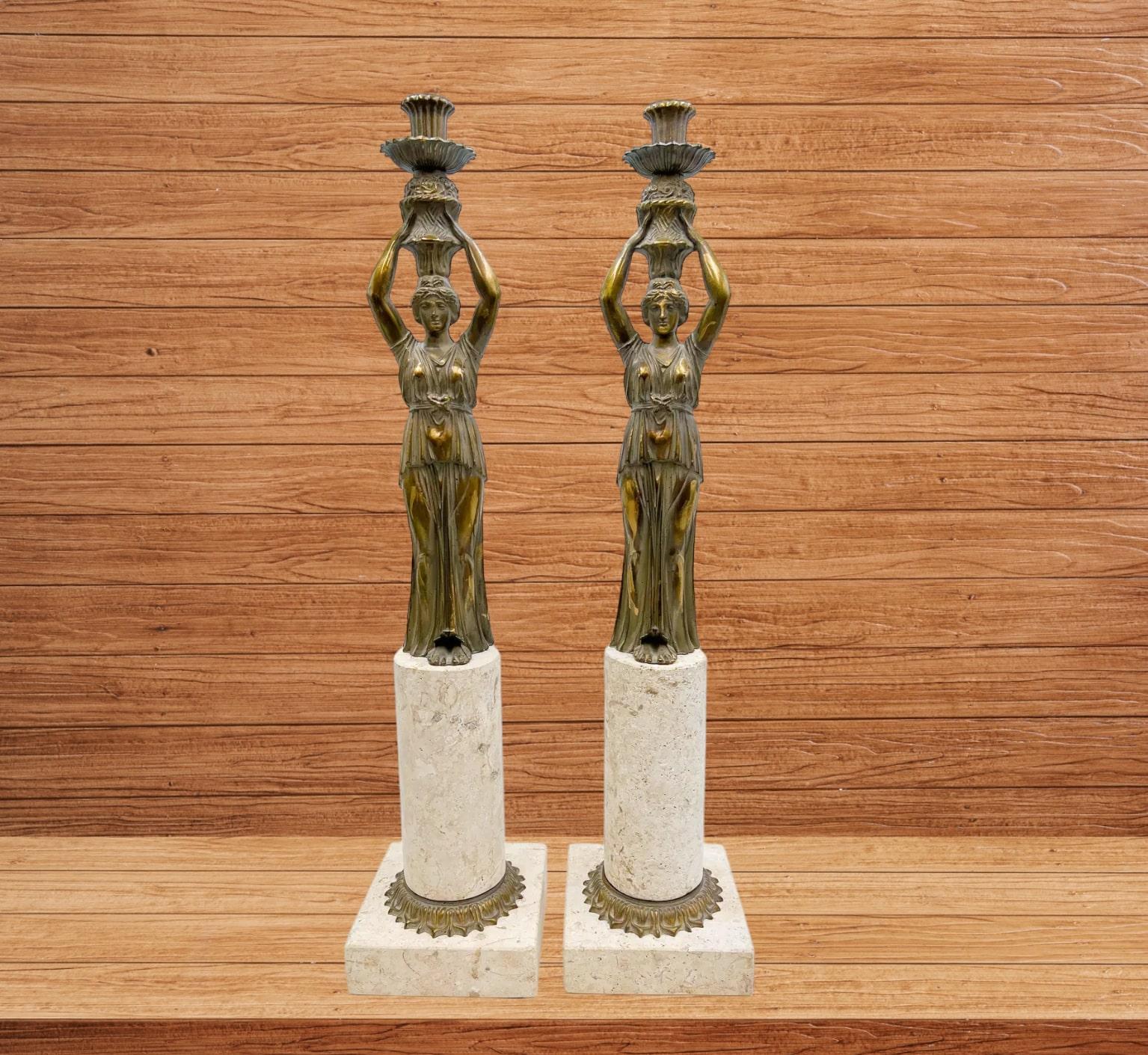 Pair of Neoclassical Candleholders For Sale 6
