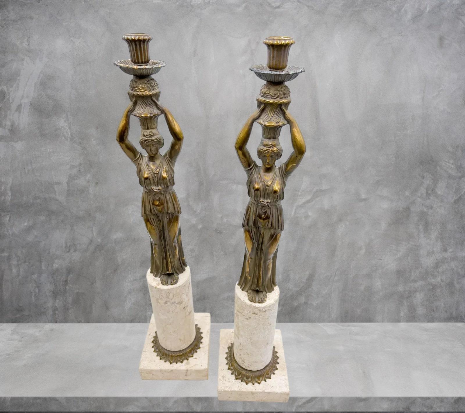 Pair of Neoclassical Candleholders For Sale 8