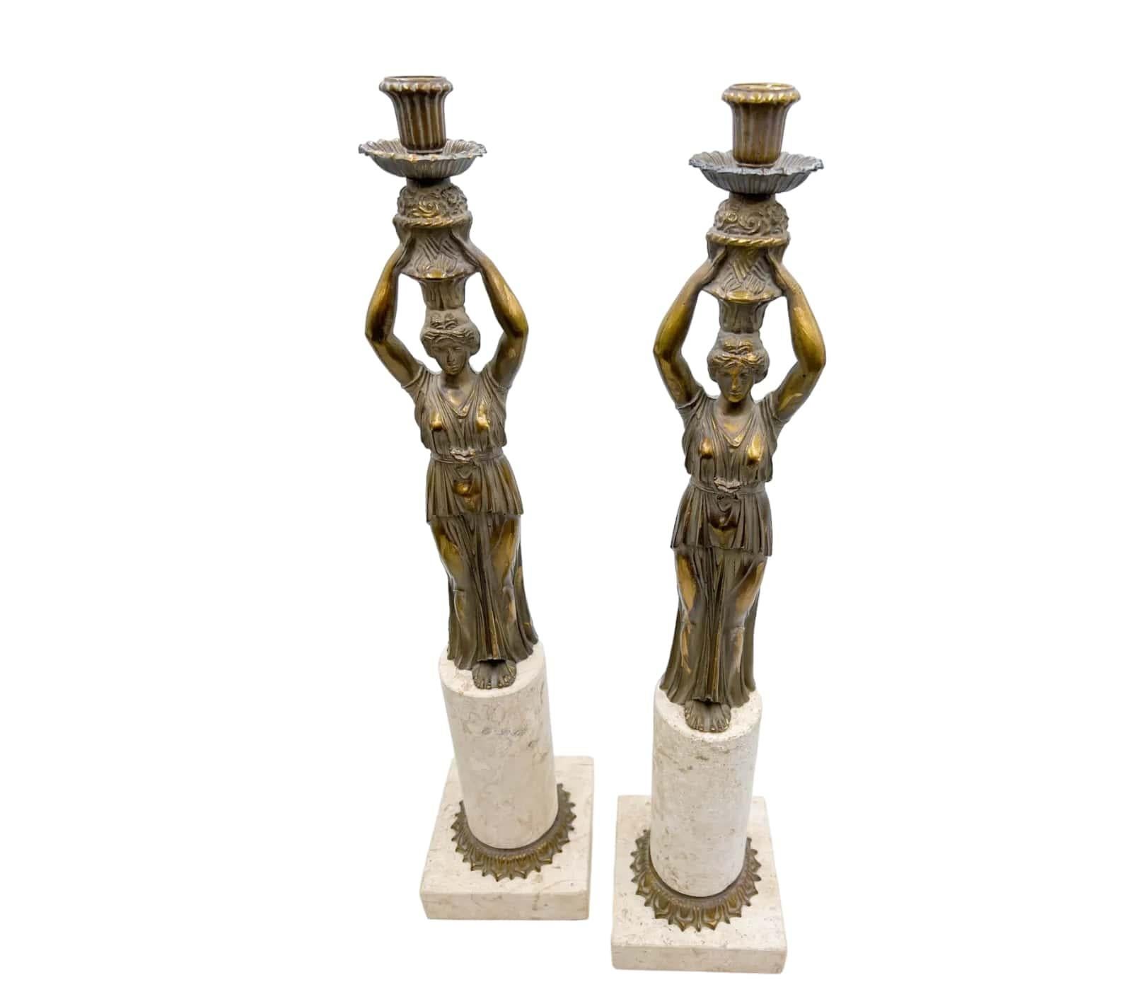 Cast Pair of Neoclassical Candleholders For Sale
