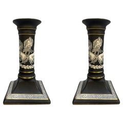 Pair Of Neoclassical Candlesticks & Lidded Box By F & R Pratt