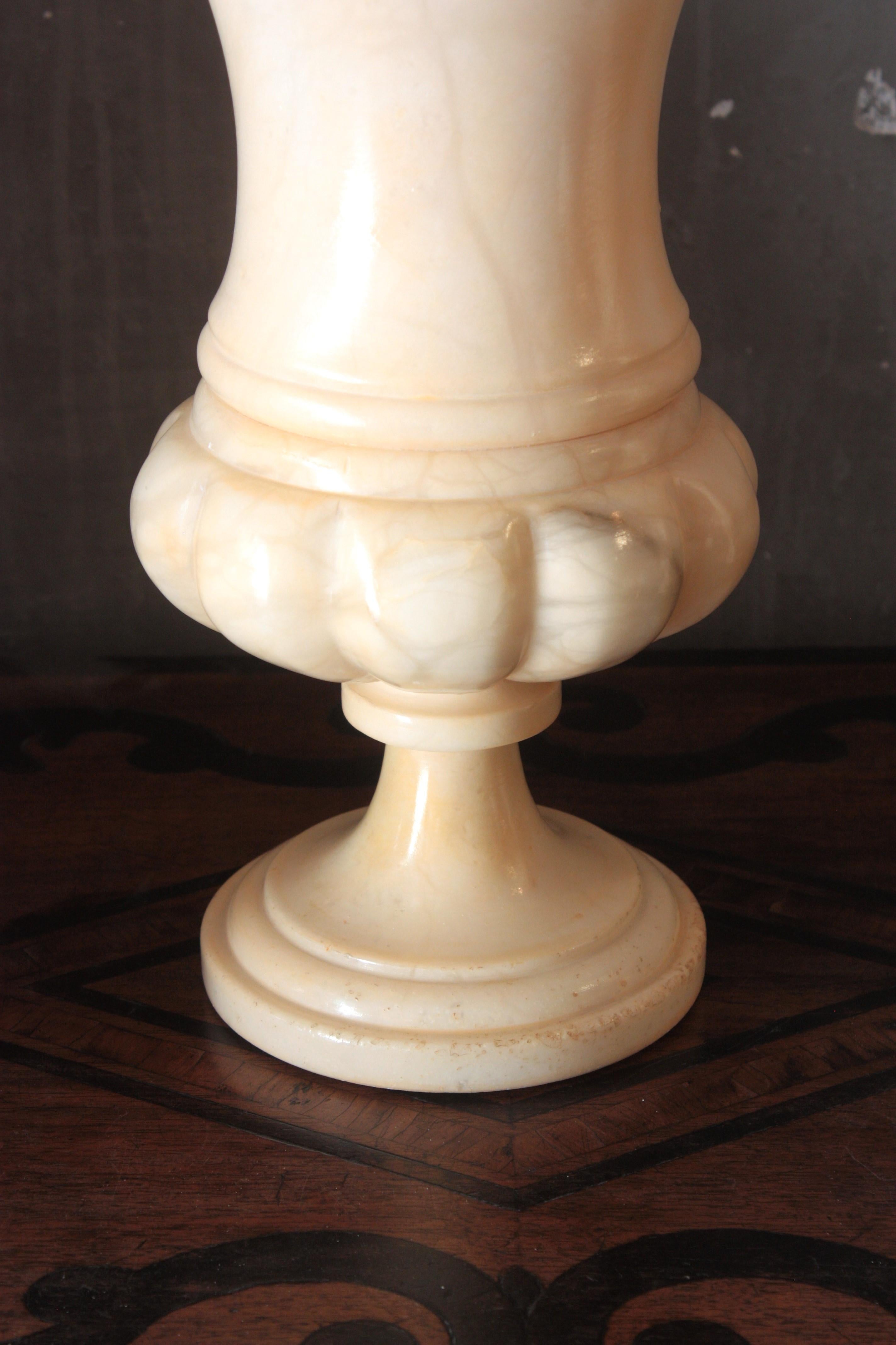 Coppia di lampade a urna in alabastro intagliate in stile neoclassico in vendita 5