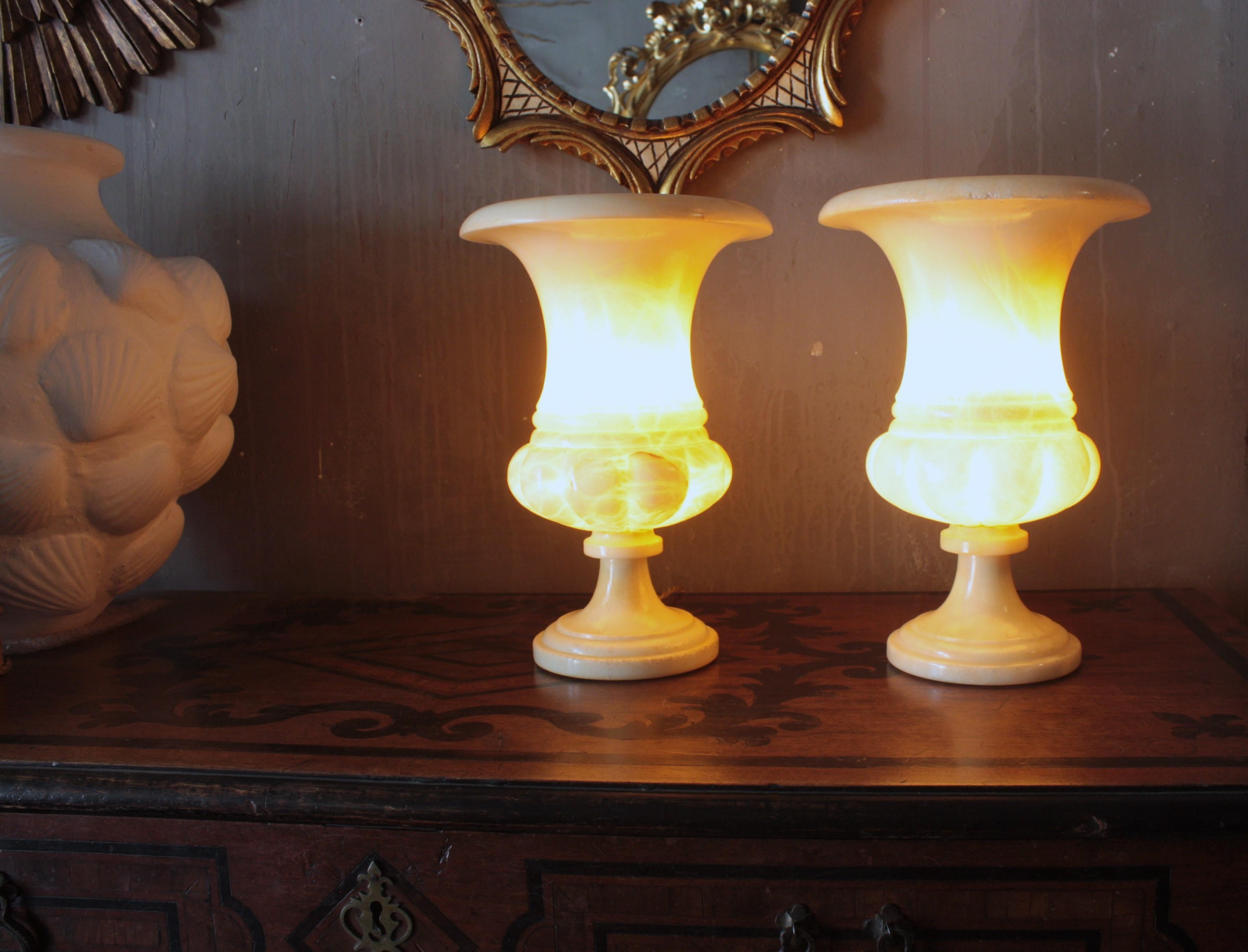 Coppia di lampade a urna in alabastro intagliate in stile neoclassico in vendita 8