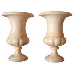 Pair of Neoclassical Carved Alabaster Urn Lamps