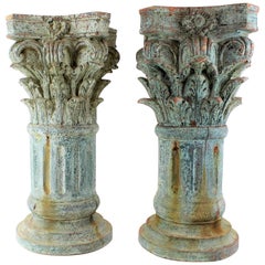 Pair of Neoclassical Carved Columns in Solid Wood