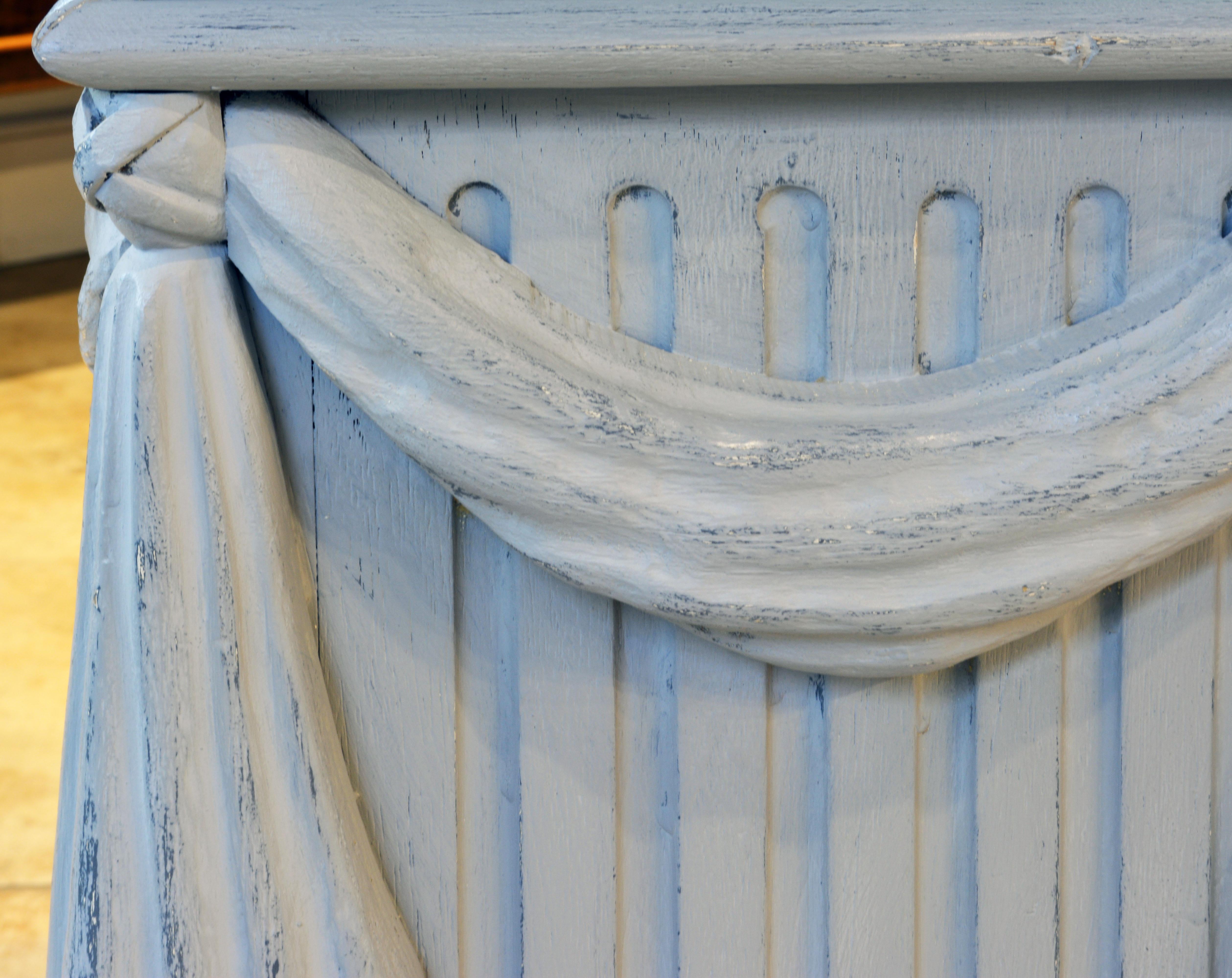 Pair of Neoclassical Carved Gray Painted Gustavian Style Marble Top Pedestals 6