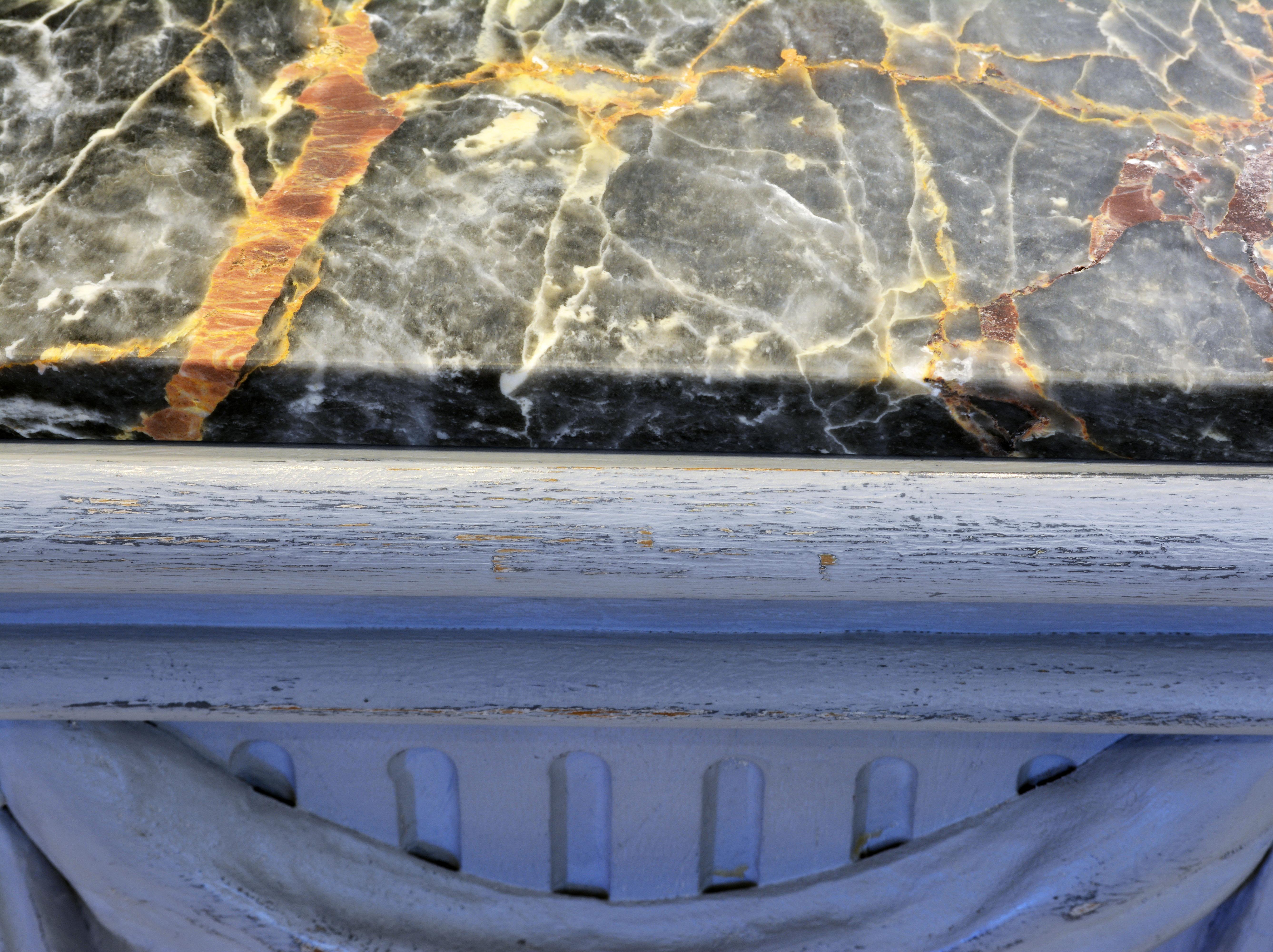 Pair of Neoclassical Carved Gray Painted Gustavian Style Marble Top Pedestals 8