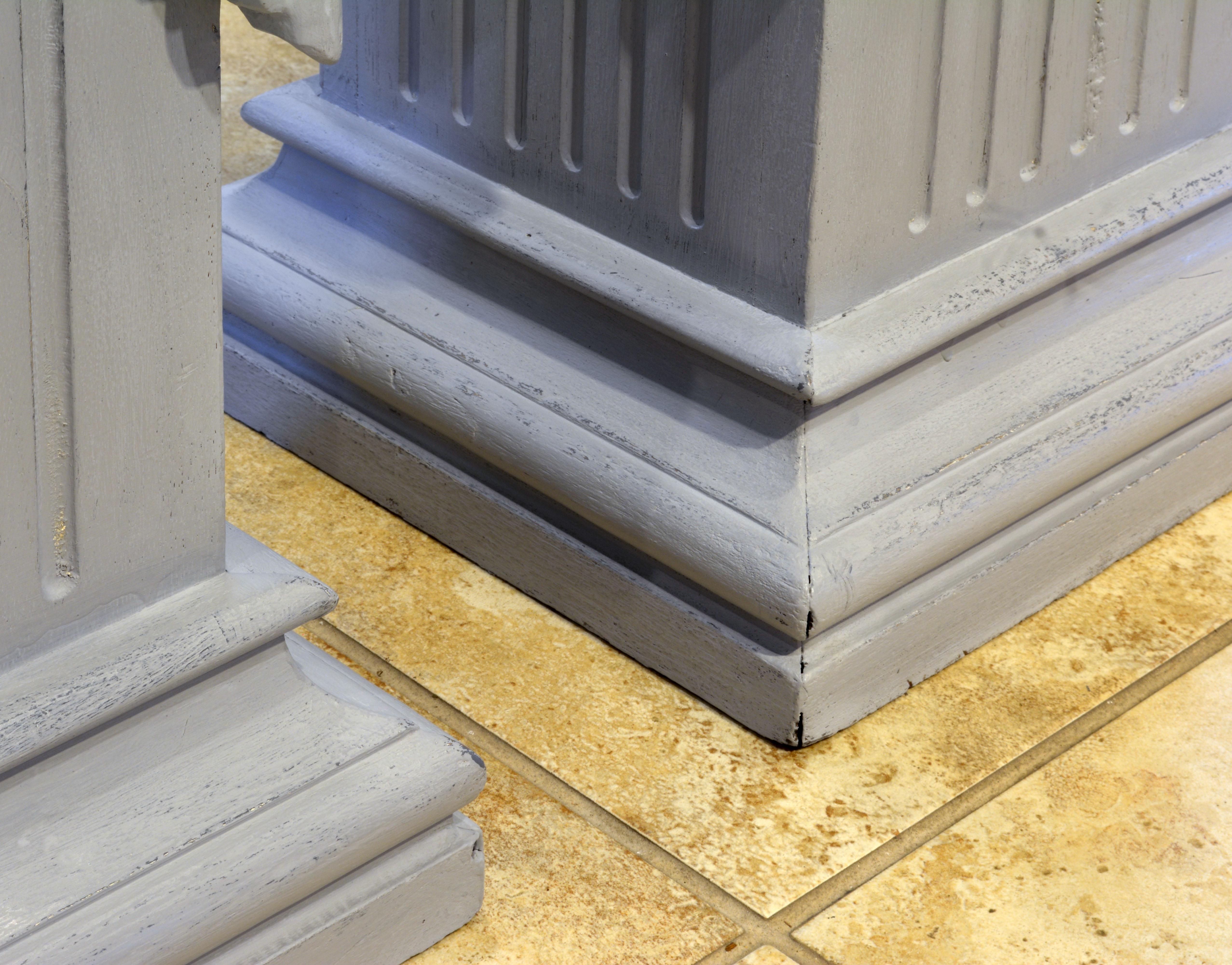 Pair of Neoclassical Carved Gray Painted Gustavian Style Marble Top Pedestals In Good Condition In Ft. Lauderdale, FL