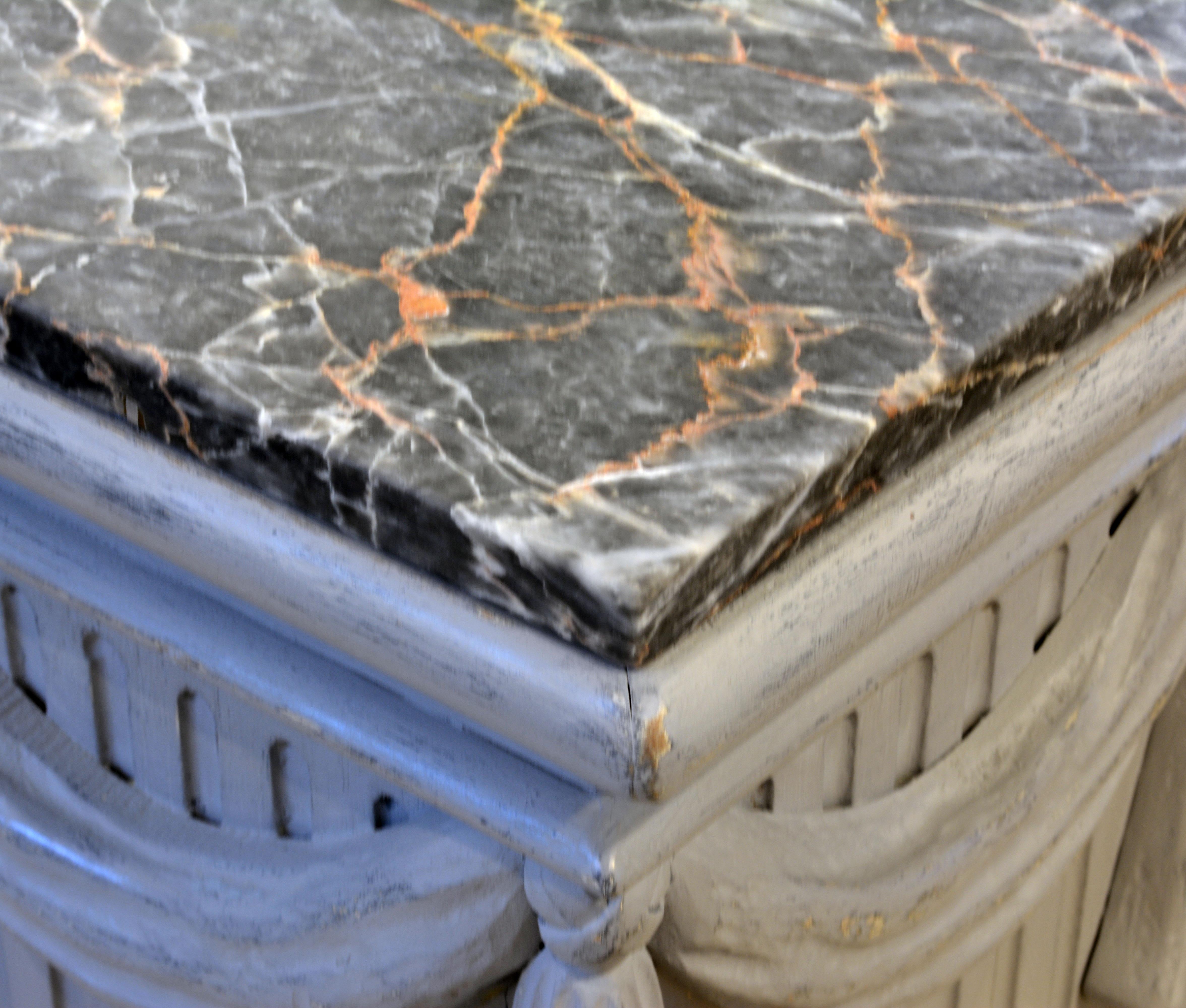 Pair of Neoclassical Carved Gray Painted Gustavian Style Marble Top Pedestals 3