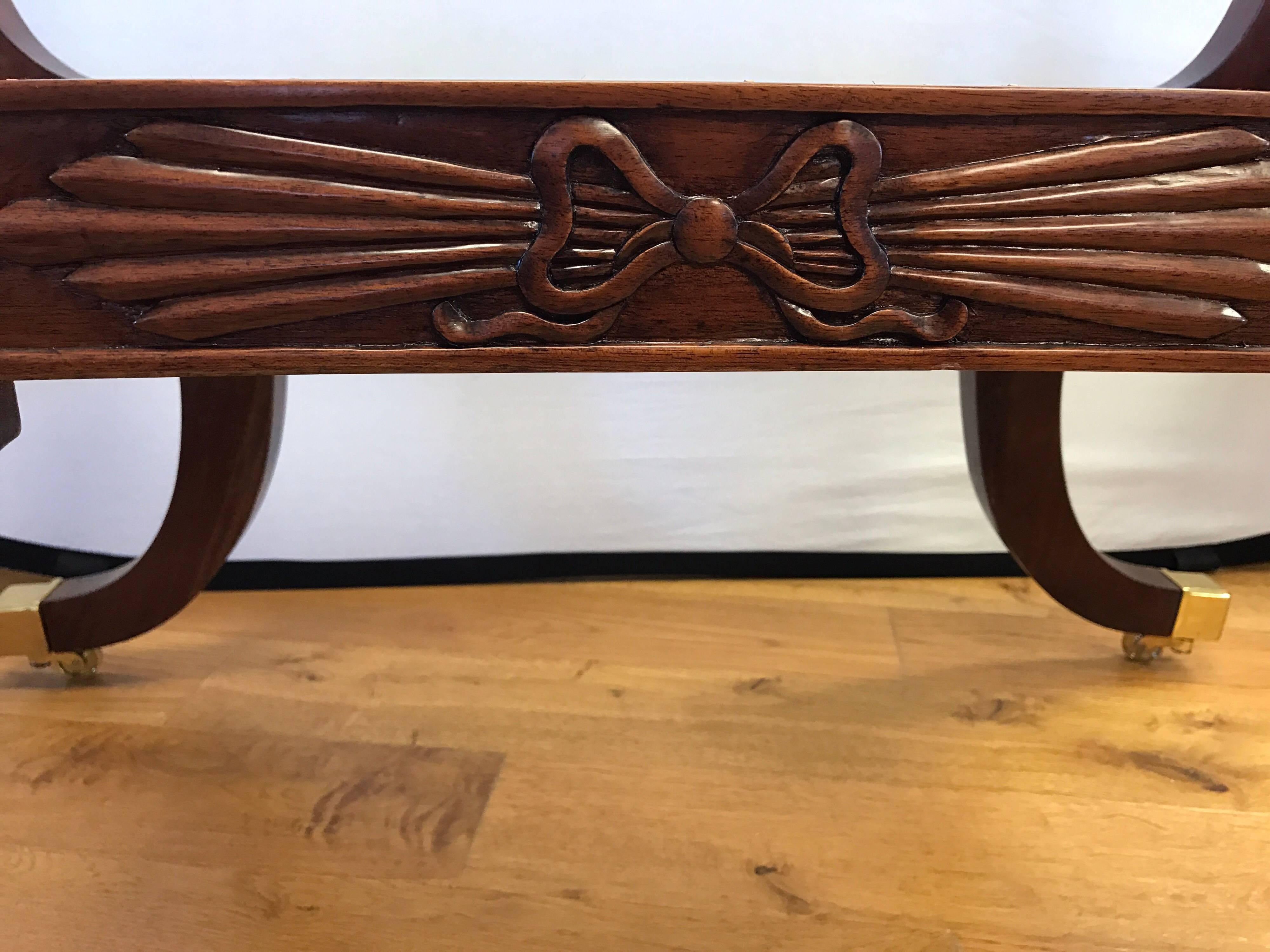 Pair of Neoclassical Carved Mahogany Settees Window Benches with Cane Seats 3