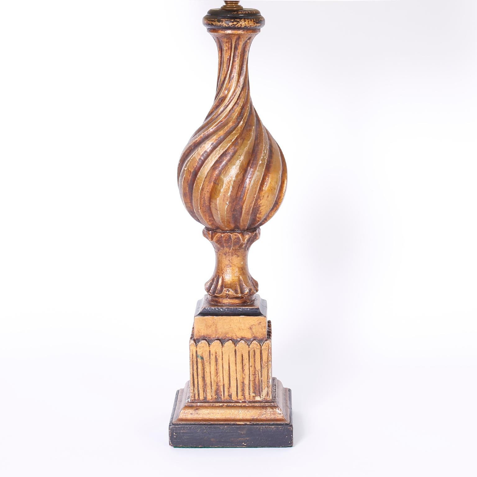 Italian Pair of Neoclassical Carved Wood Table Lamps