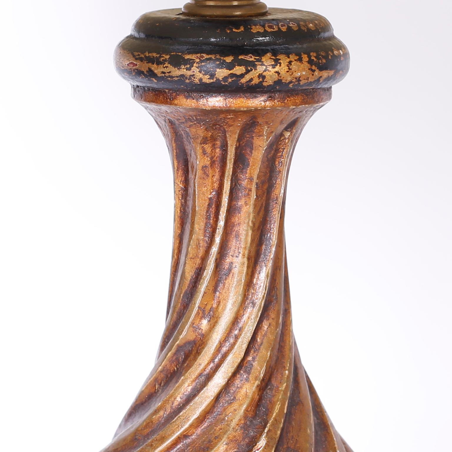 20th Century Pair of Neoclassical Carved Wood Table Lamps