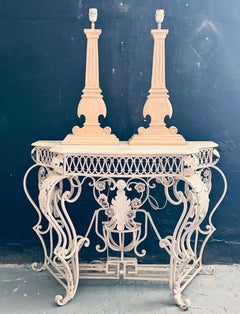 Pair of Neoclassical Carved Wood Table Lamps with Architectural Columns