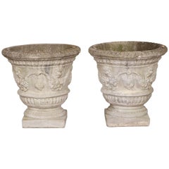 Pair of Neoclassical Cement Garden Urns