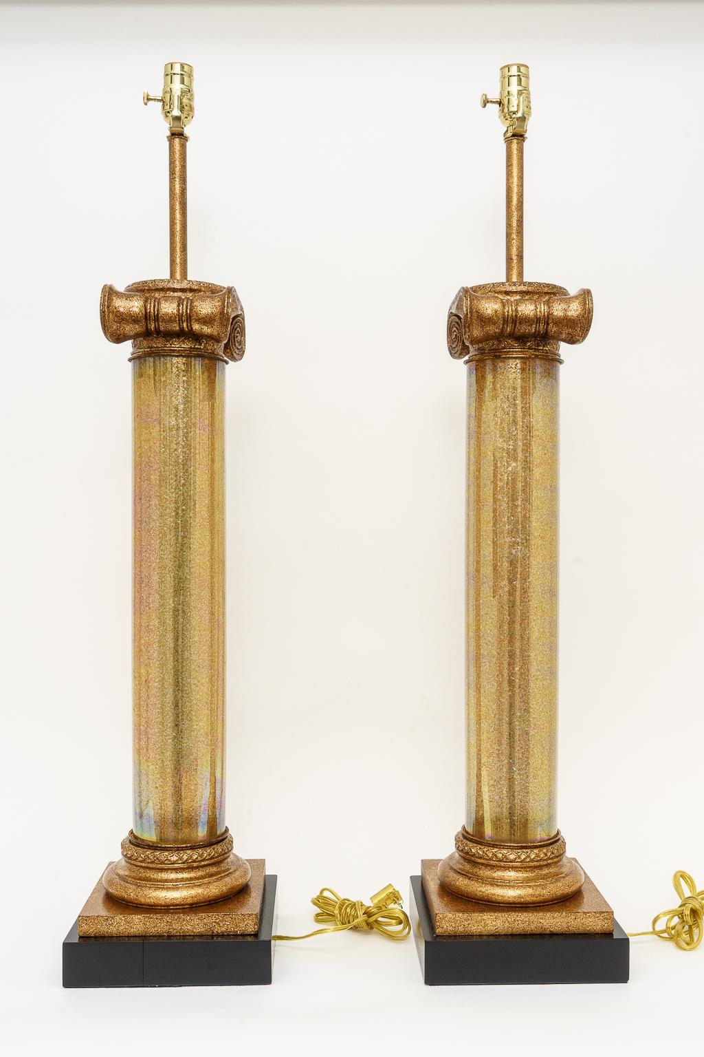 Italian Pair of Neoclassical Column Lamps For Sale
