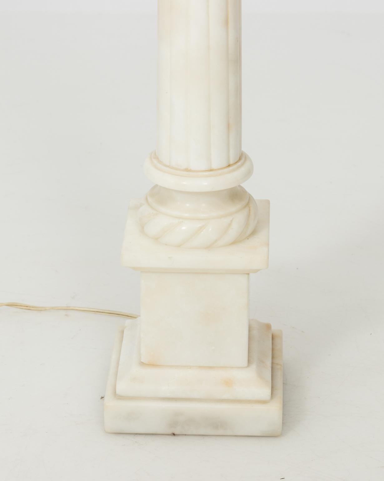 Marble Pair of Neoclassical Column Lamps