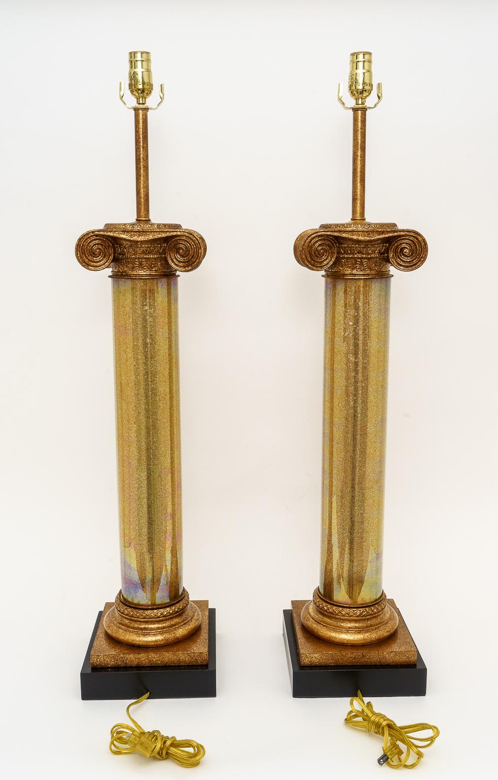 Pair of Neoclassical Column Lamps In Good Condition For Sale In West Palm Beach, FL