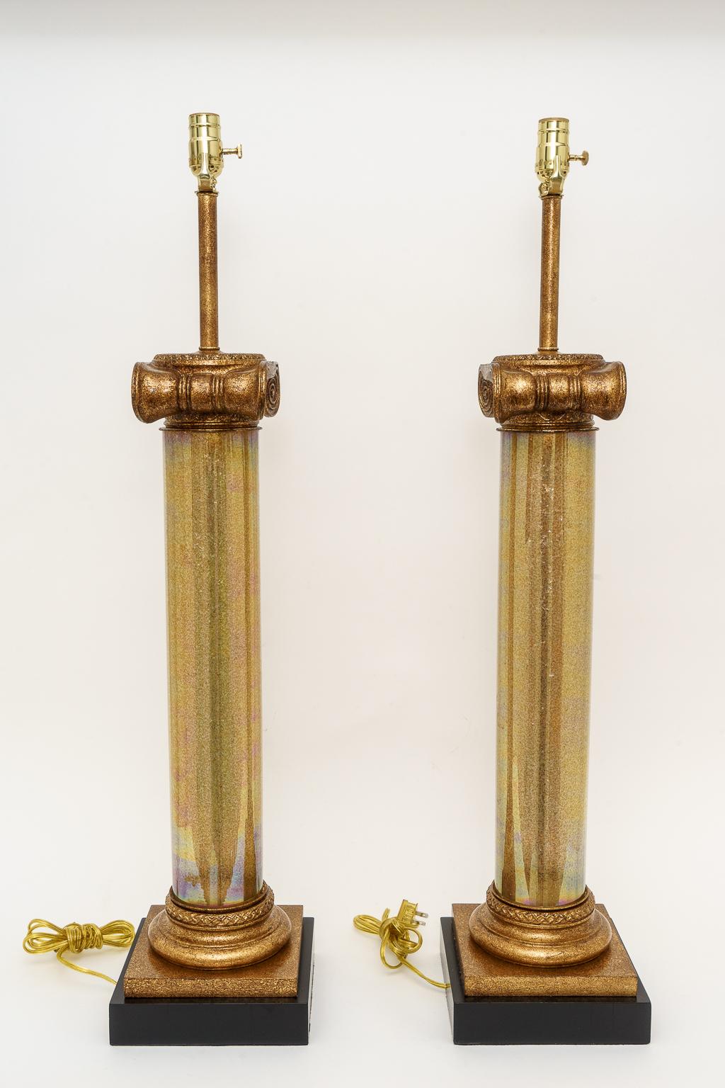 Mid-20th Century Pair of Neoclassical Column Lamps For Sale