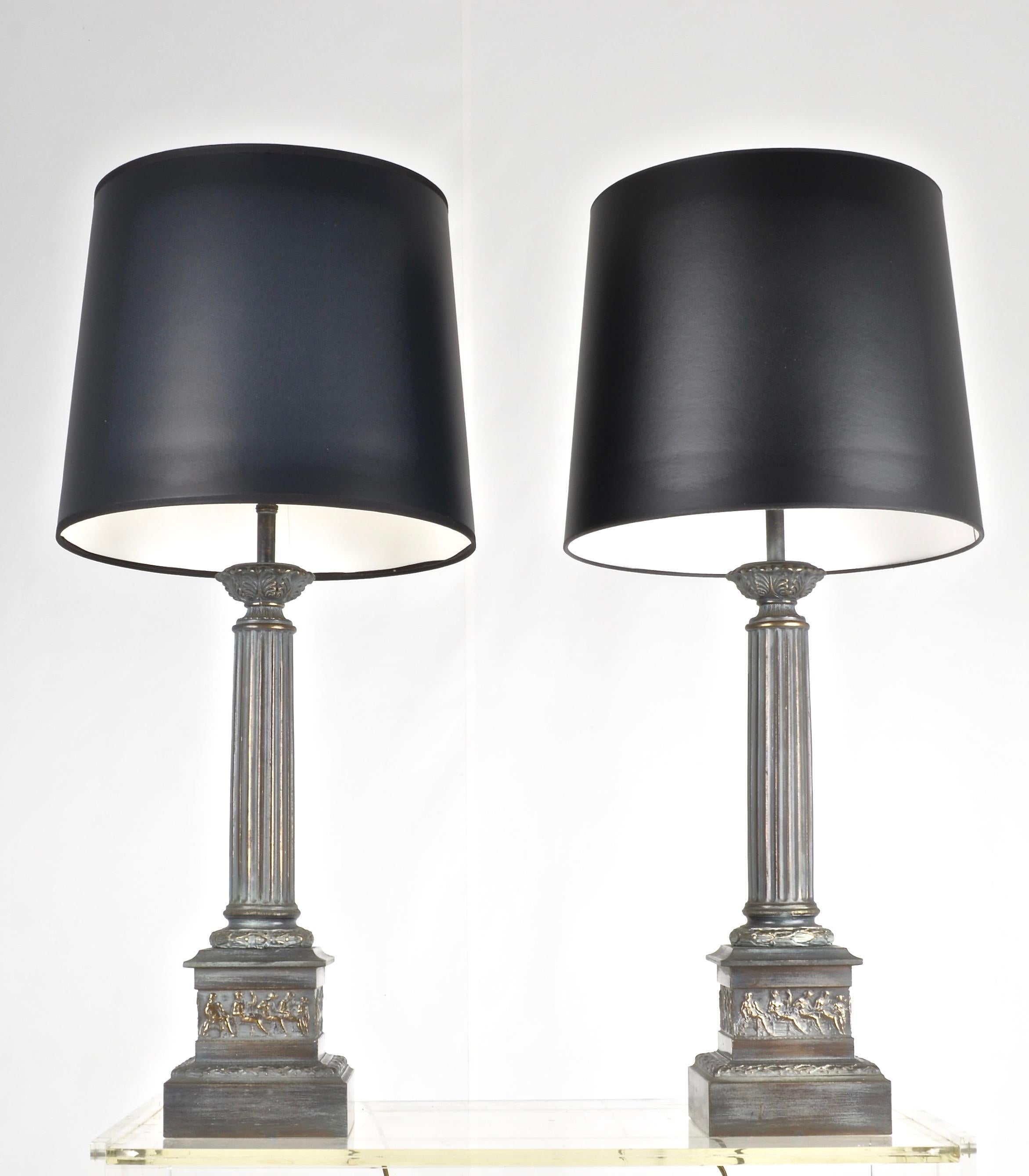 Pair of Neoclassical Column Lamps, USA, circa 1950s In Good Condition For Sale In Norwalk, CT