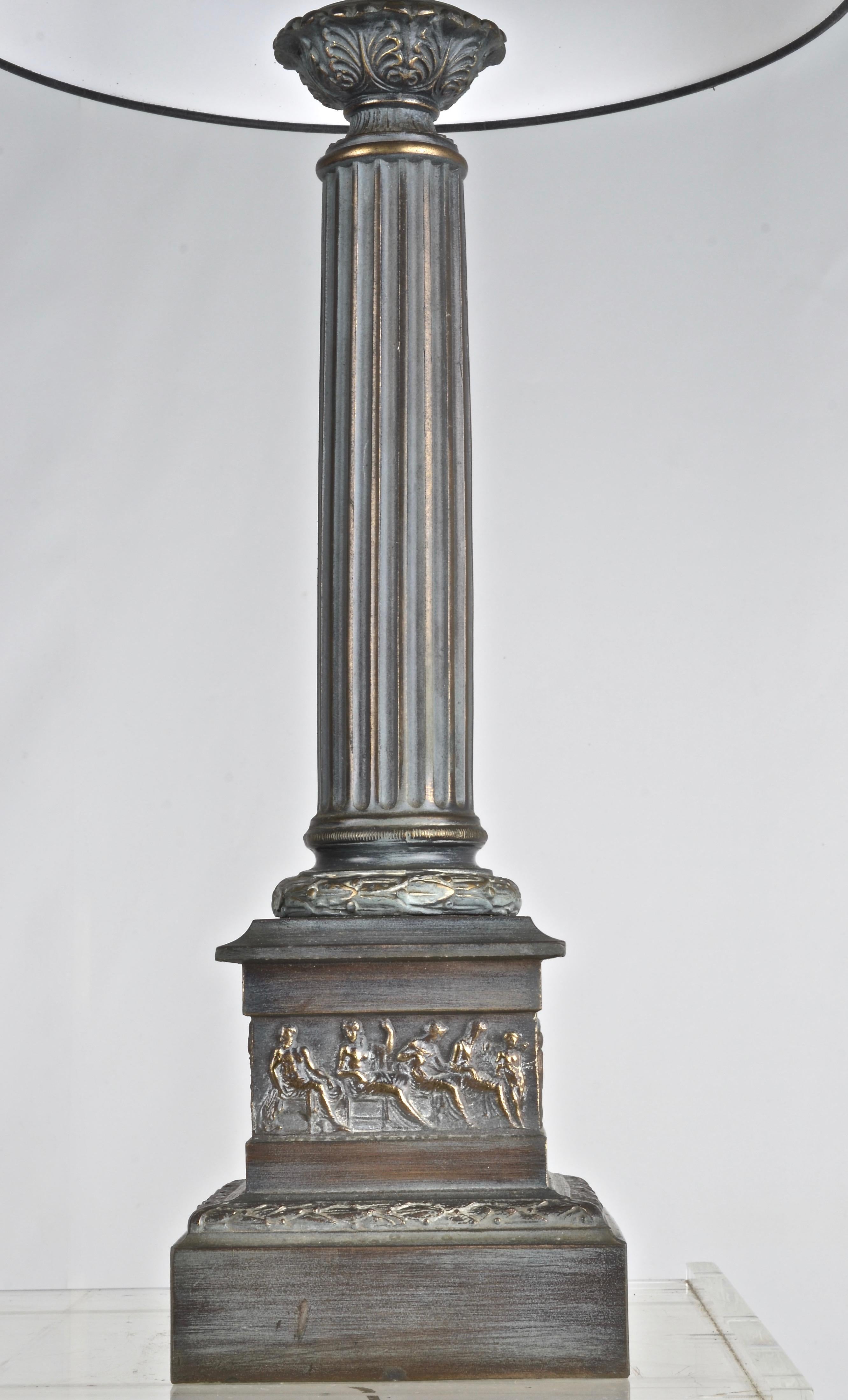 Metal Pair of Neoclassical Column Lamps, USA, circa 1950s For Sale