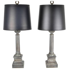Pair of Neoclassical Column Lamps, USA, circa 1950s