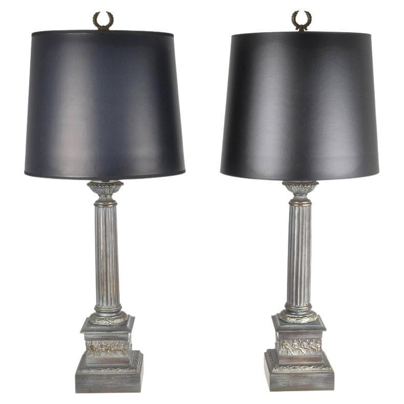 Pair of Neoclassical Column Lamps, USA, circa 1950s For Sale