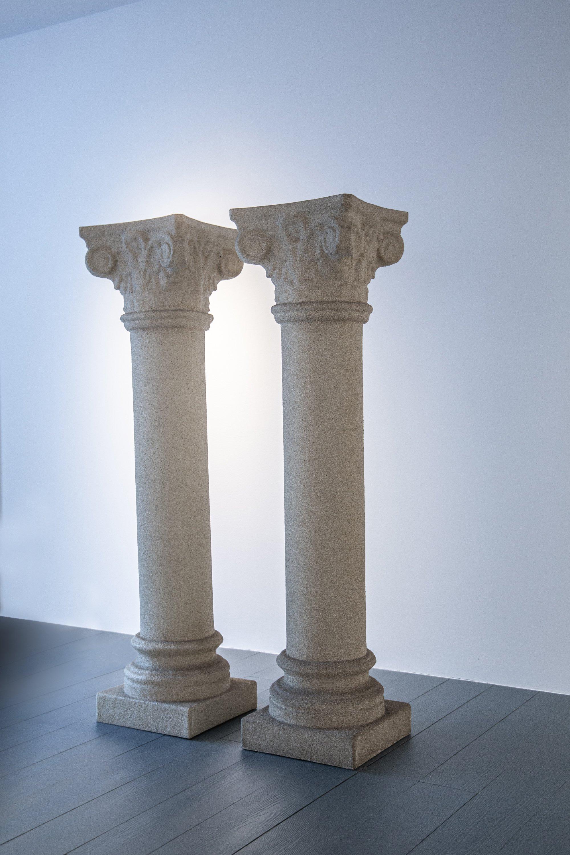 Post-Modern Pair of Neoclassical Column Lights by André Cazenave, Production Singleton 1970s