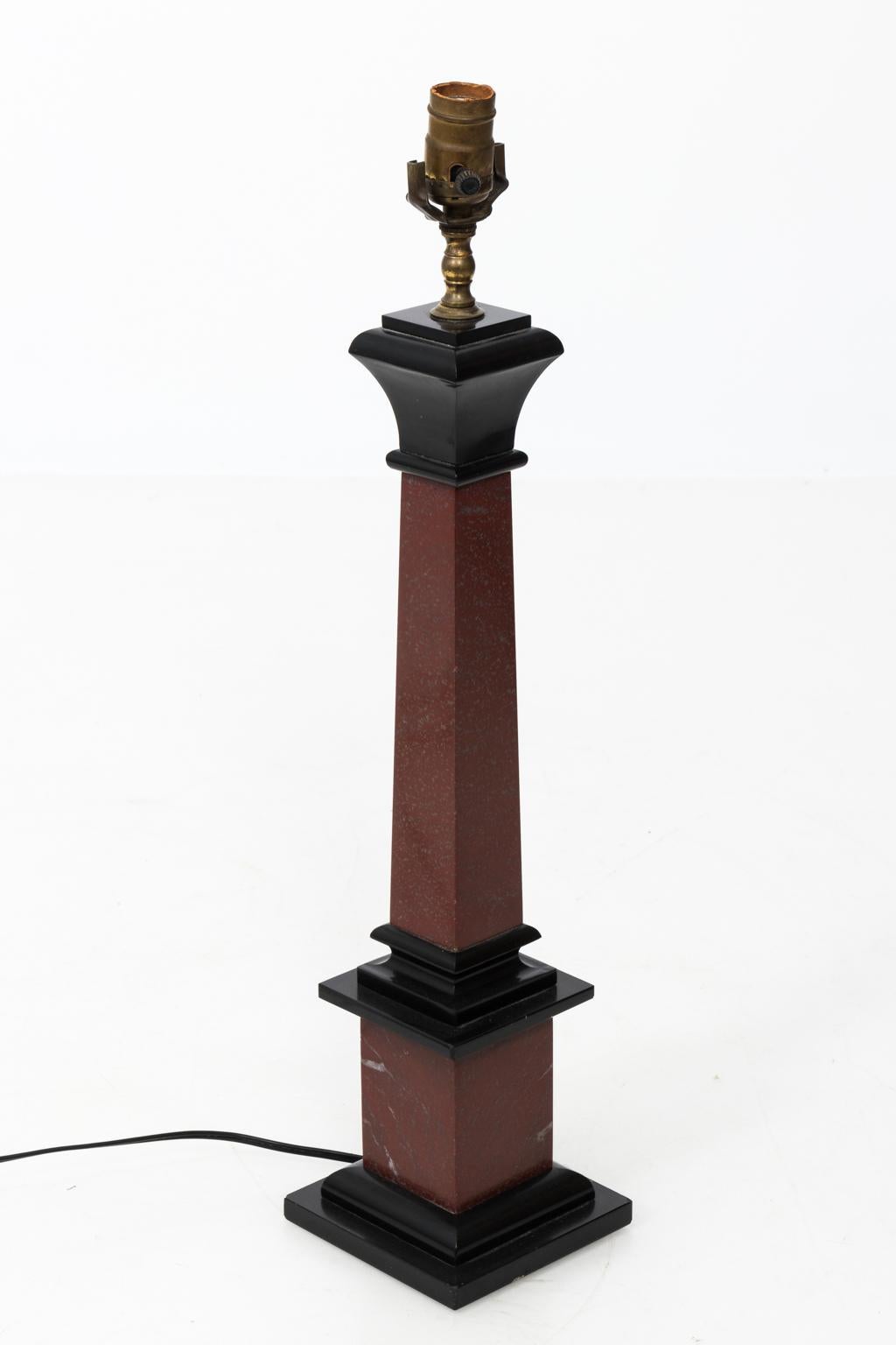 Marble Pair of Neoclassical Column Table Lamps 