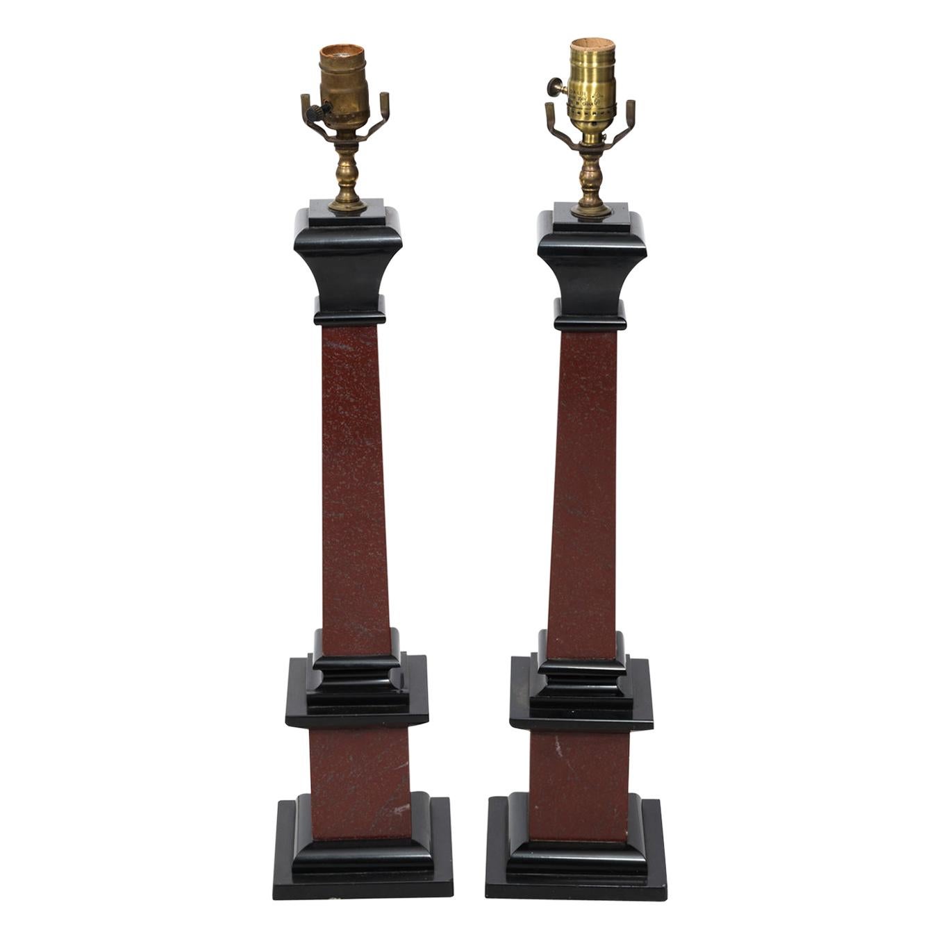Pair of Neoclassical Column Table Lamps 