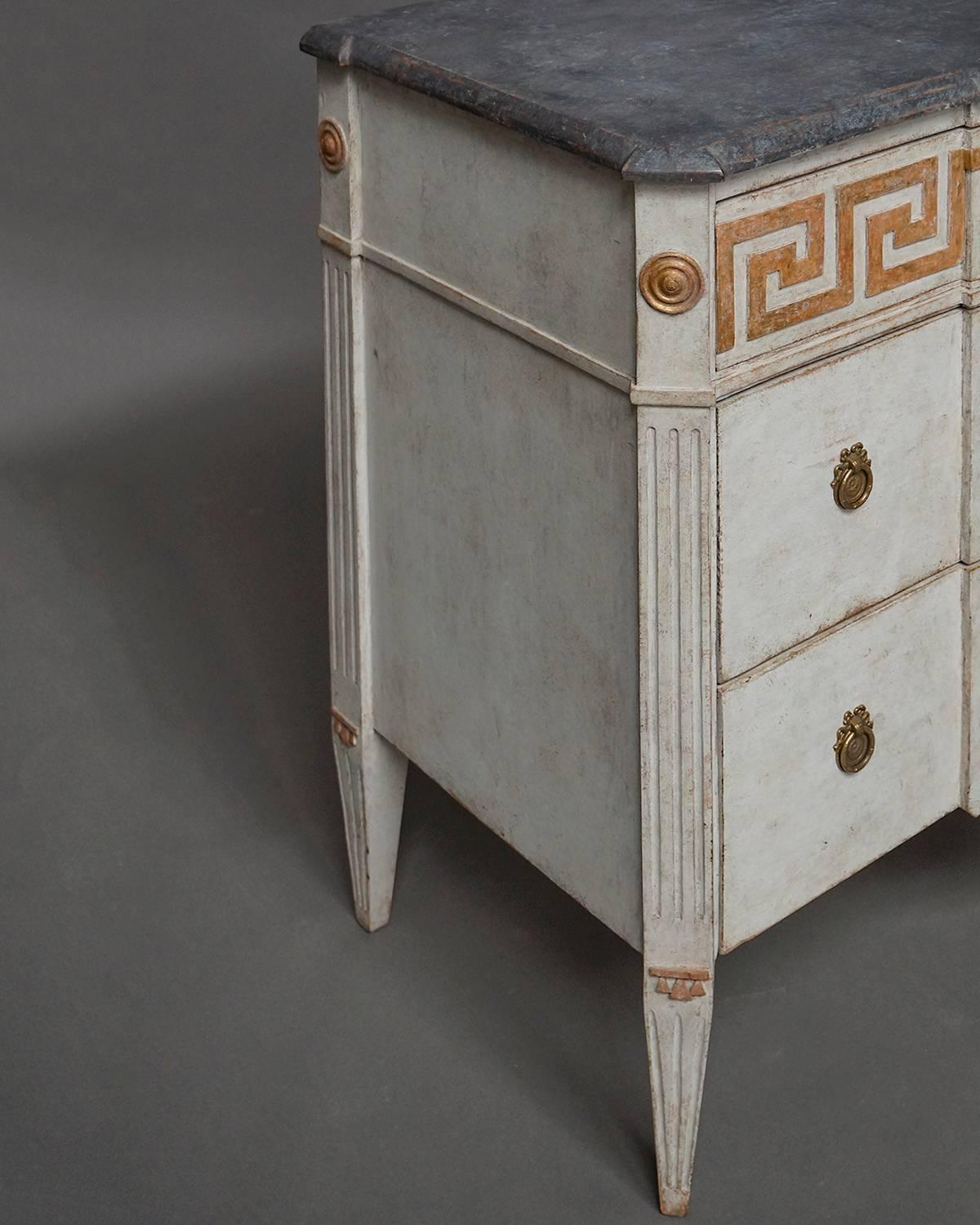 Hand-Painted Pair of Neoclassical Commodes with Greek Key Detail