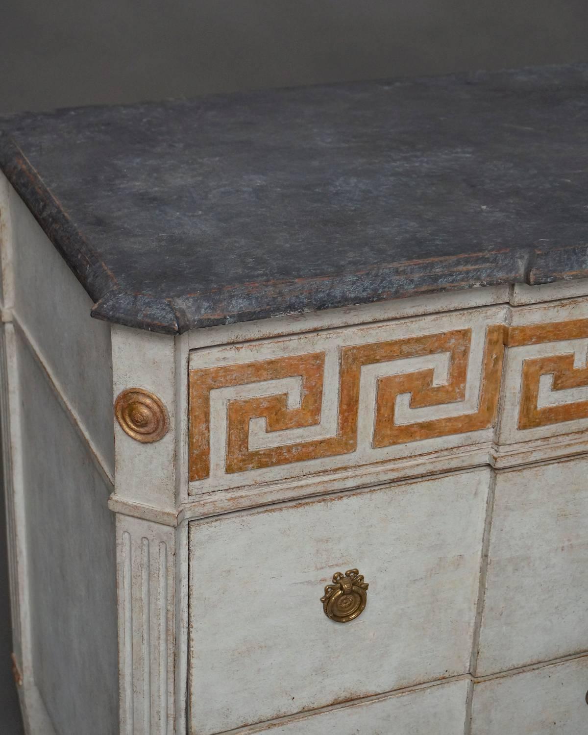 Pair of Neoclassical Commodes with Greek Key Detail In Good Condition In Great Barrington, MA