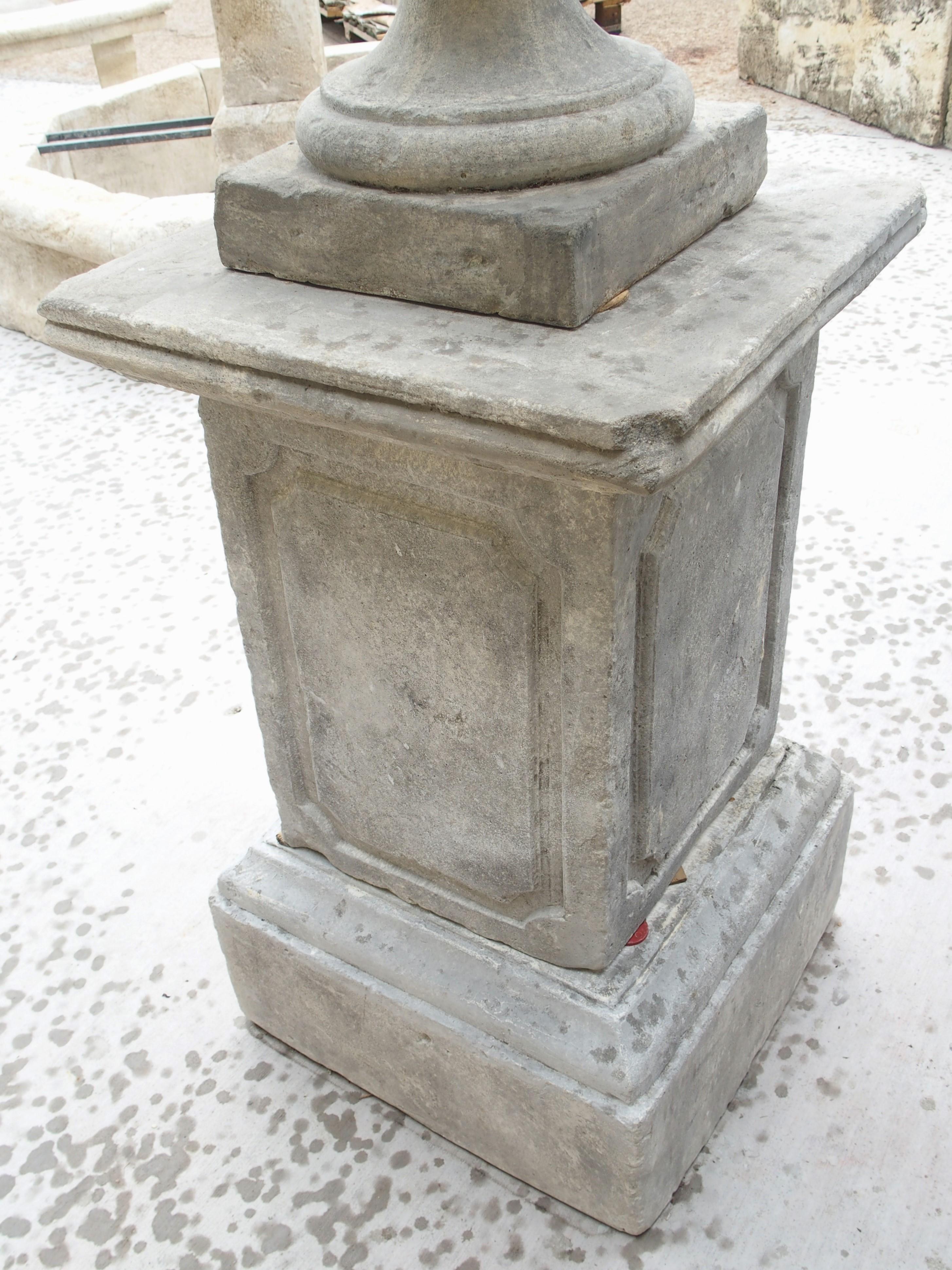 Pair of Neoclassical Composition Limestone Urns on Pedestals, Southern Italy 8