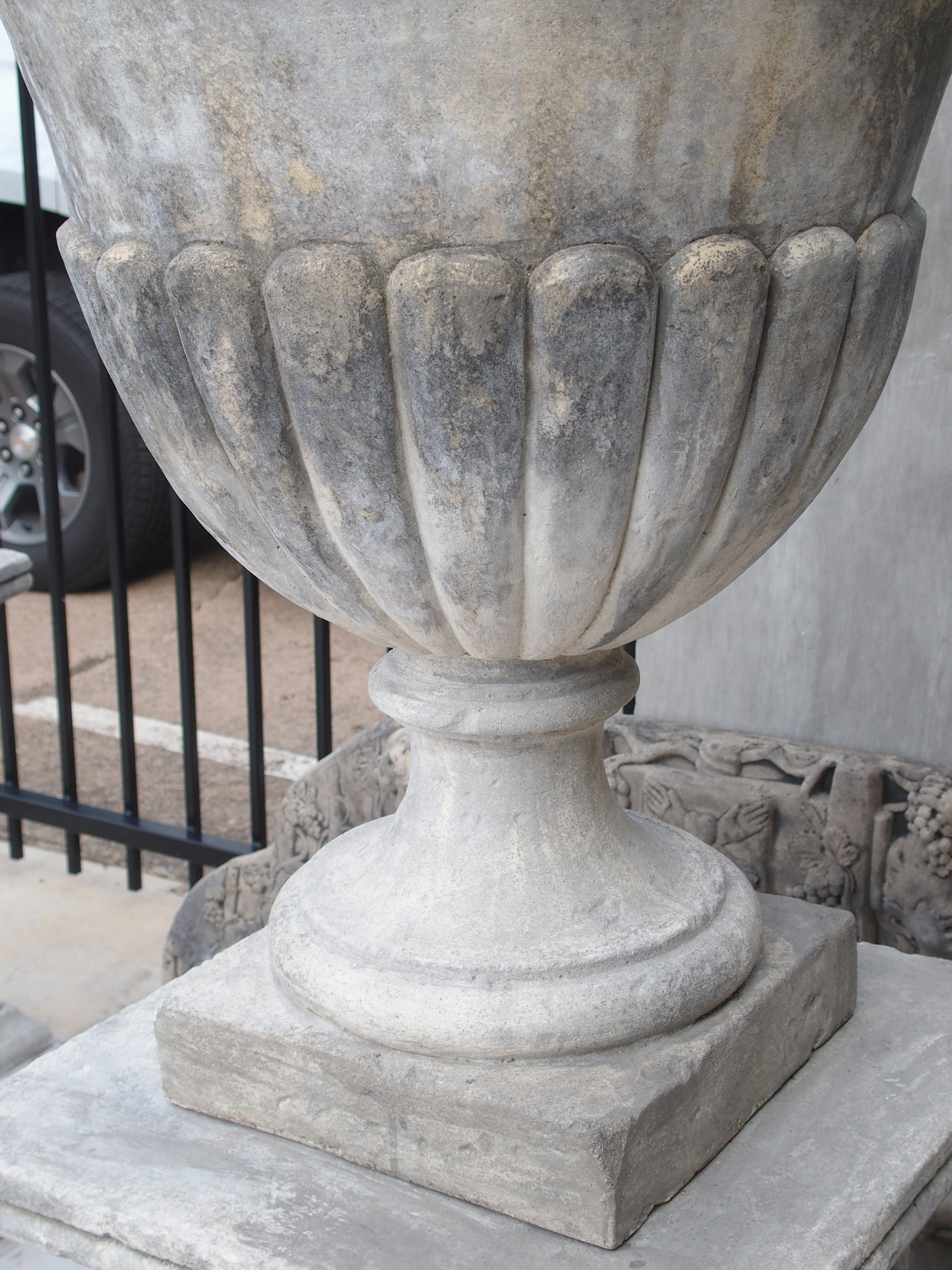 Pair of Neoclassical Composition Limestone Urns on Pedestals, Southern Italy 10