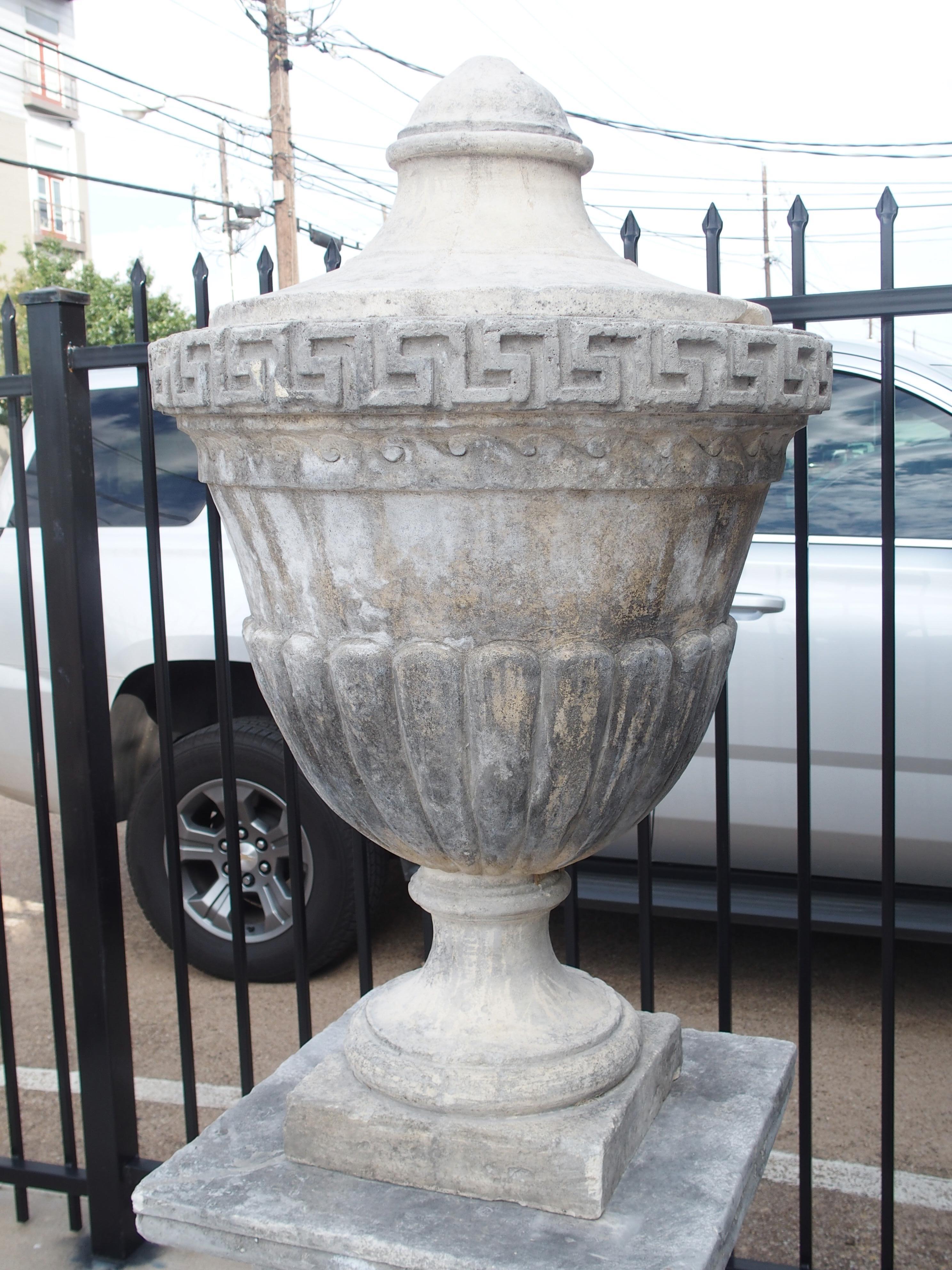 Pair of Neoclassical Composition Limestone Urns on Pedestals, Southern Italy 12
