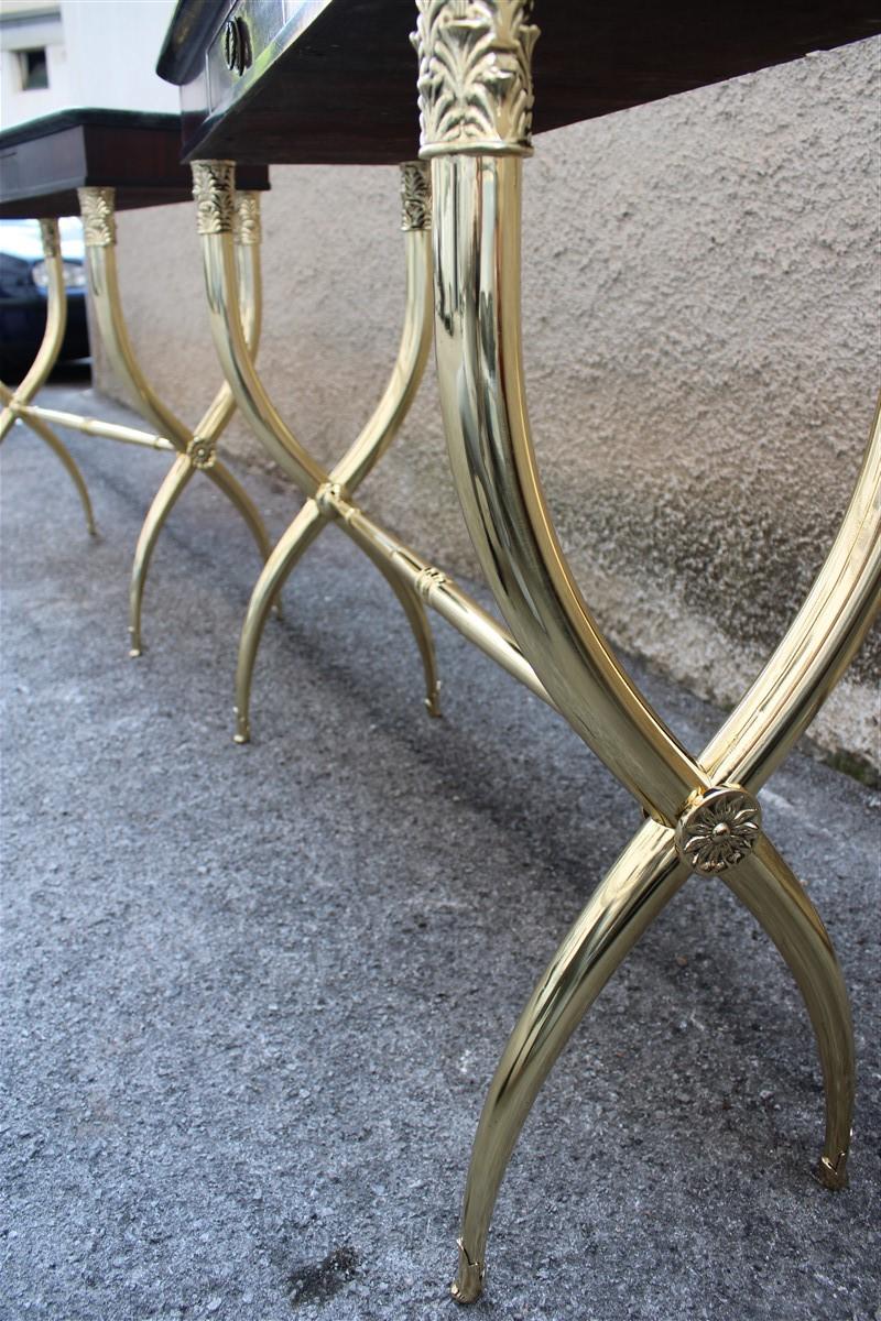 Pair of Neoclassical Console Tables in Mahogany Brass Mid-Century Italian Buffa 12