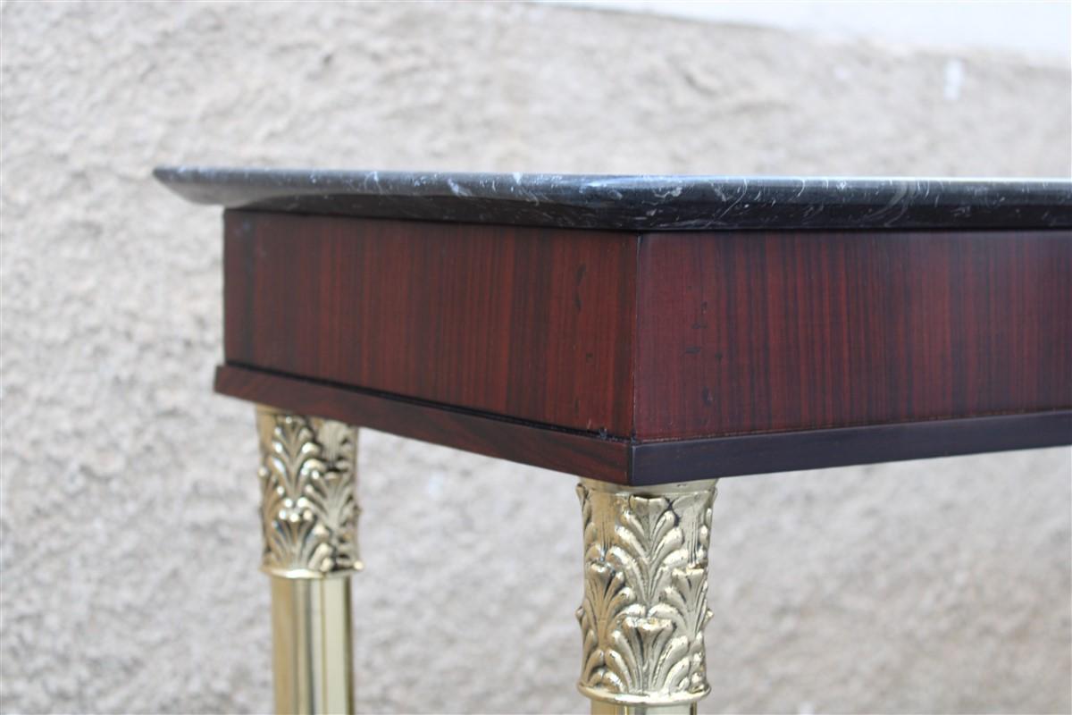 Pair of Neoclassical Console Tables in Mahogany Brass Mid-Century Italian Buffa In Good Condition In Palermo, Sicily