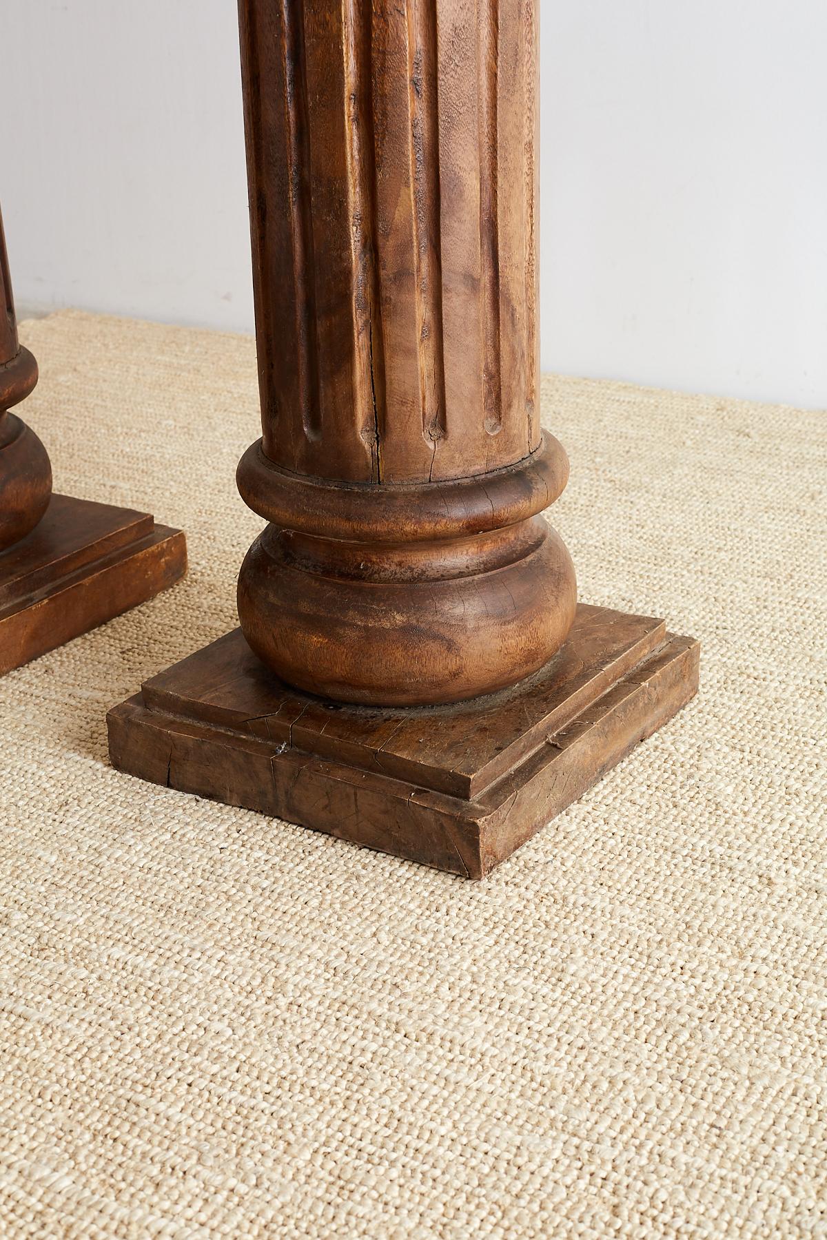 Pair of Neoclassical Corinthian Style Solid Teak Columns 2