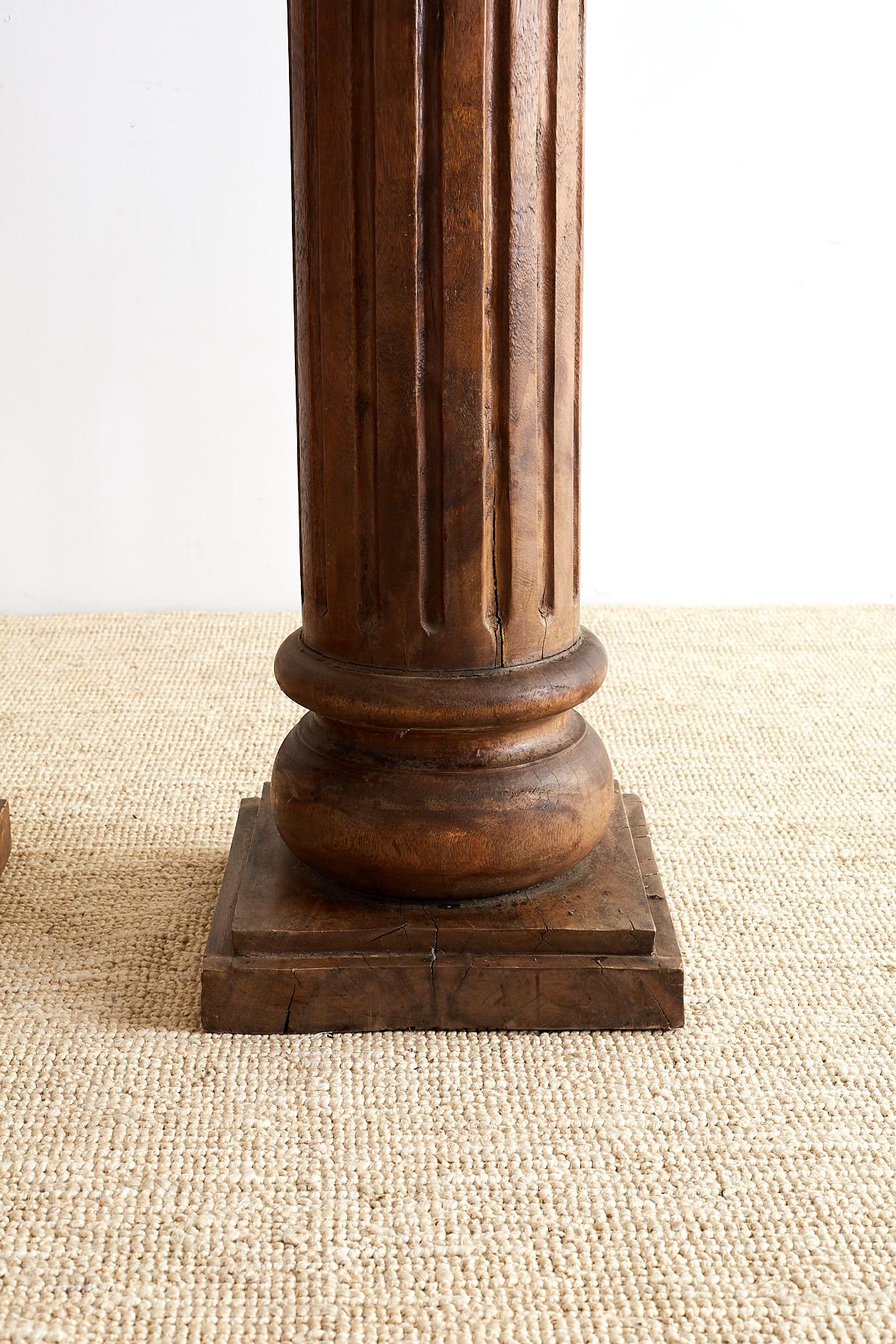 Pair of Neoclassical Corinthian Style Solid Teak Columns 3