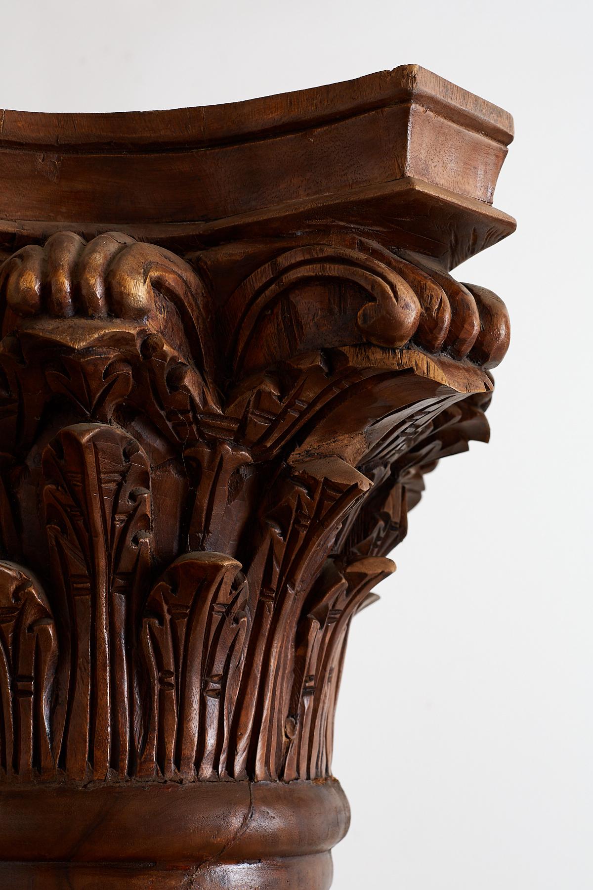 Pair of Neoclassical Corinthian Style Solid Teak Columns 5